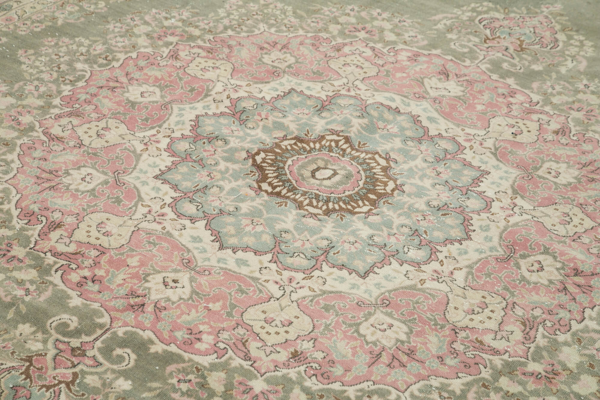Handmade Vintage Area Rug – Beige Wool Cotton, Traditional Hand Knotted Turkish Carpet 8'5''x11'4''