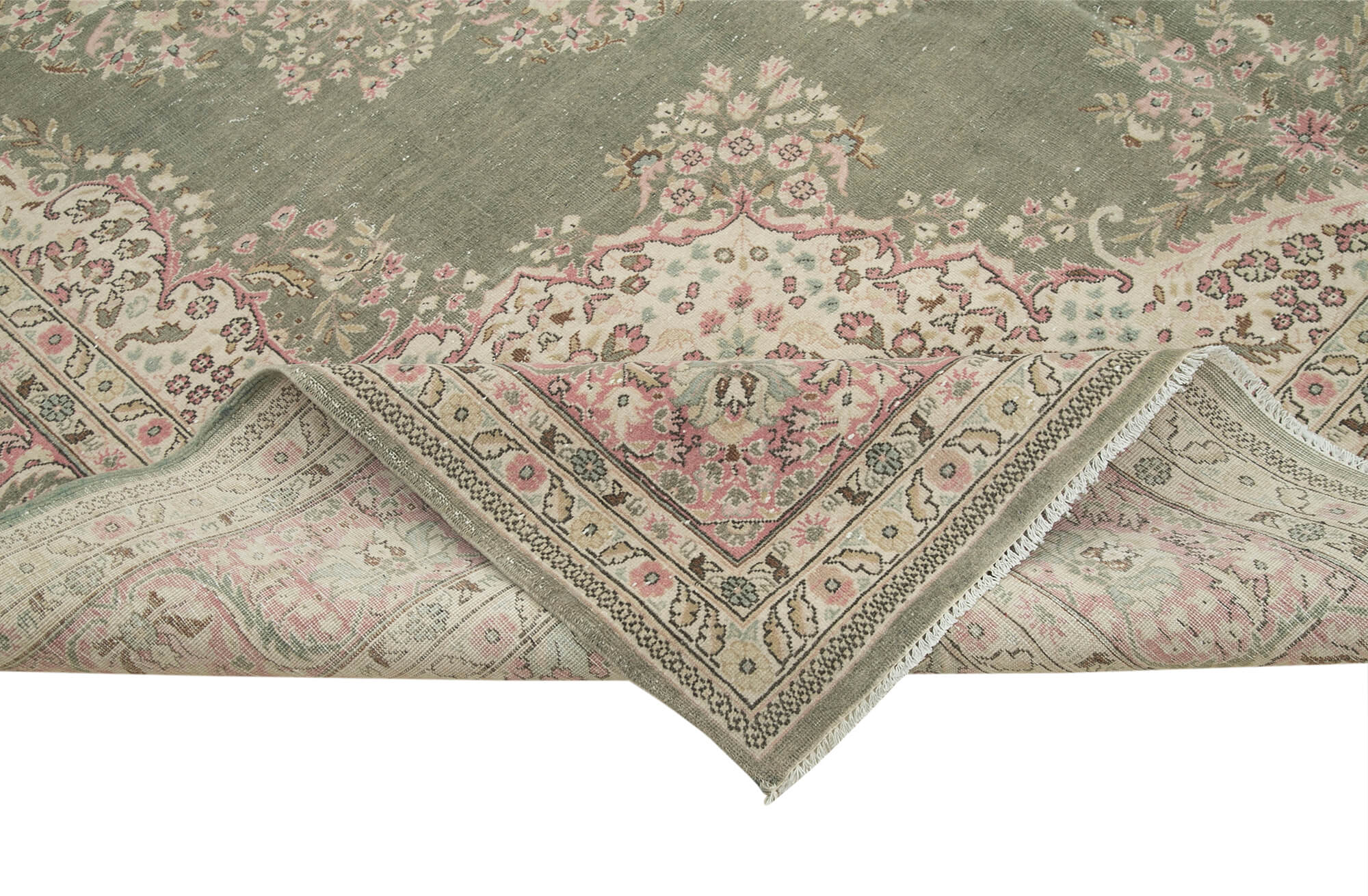 Handmade Vintage Area Rug – Beige Wool Cotton, Traditional Hand Knotted Turkish Carpet 8'5''x11'4''