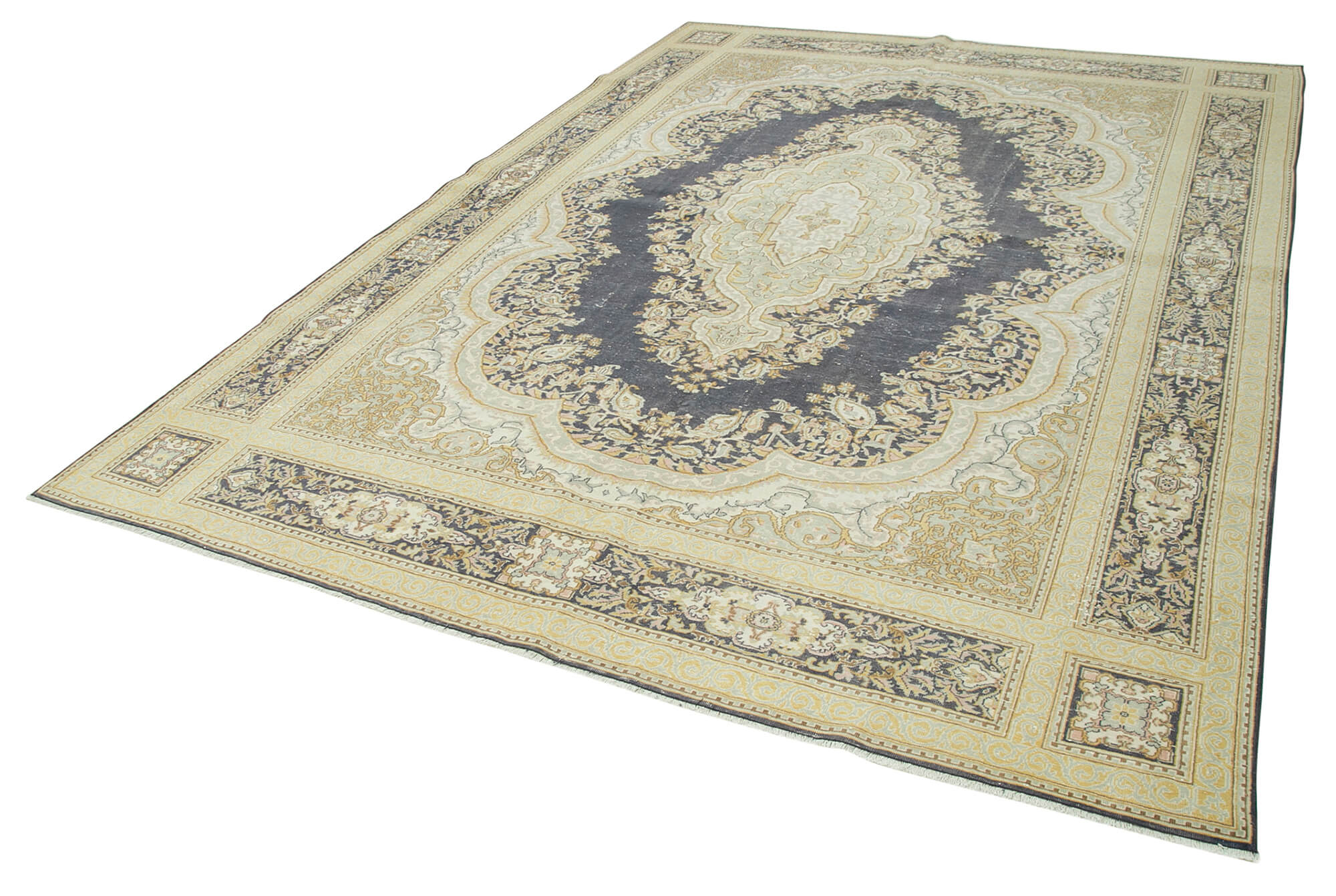 Vintage Cotton Wool Rug - Handmade Area Rug 8'0''x11'7'' Beige Turkish Wool Carpet