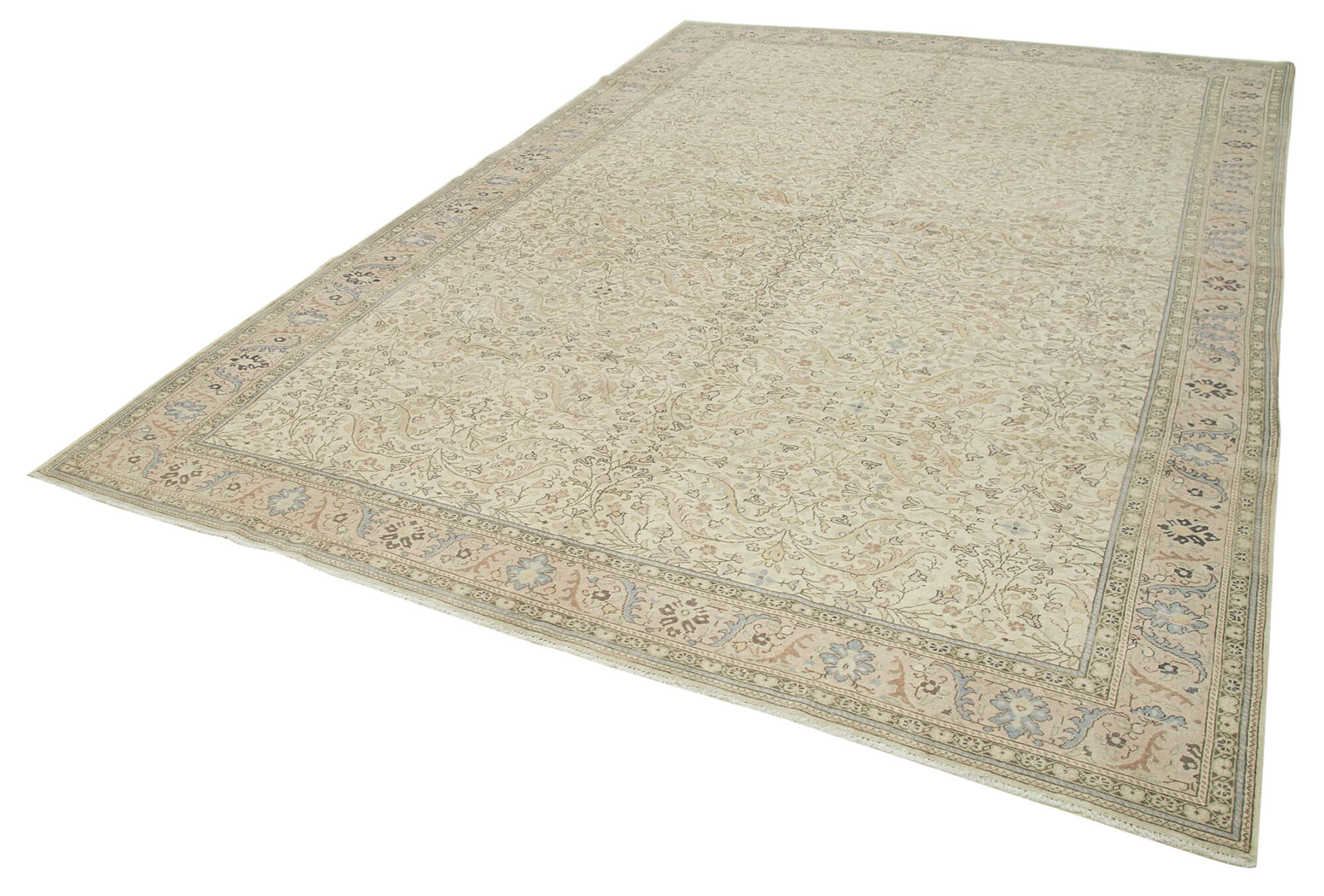 Vintage Cotton Wool Rug - Handmade Beige Wool Area Rug 8'x11'8'' | Durable Turkish Vintage Carpet