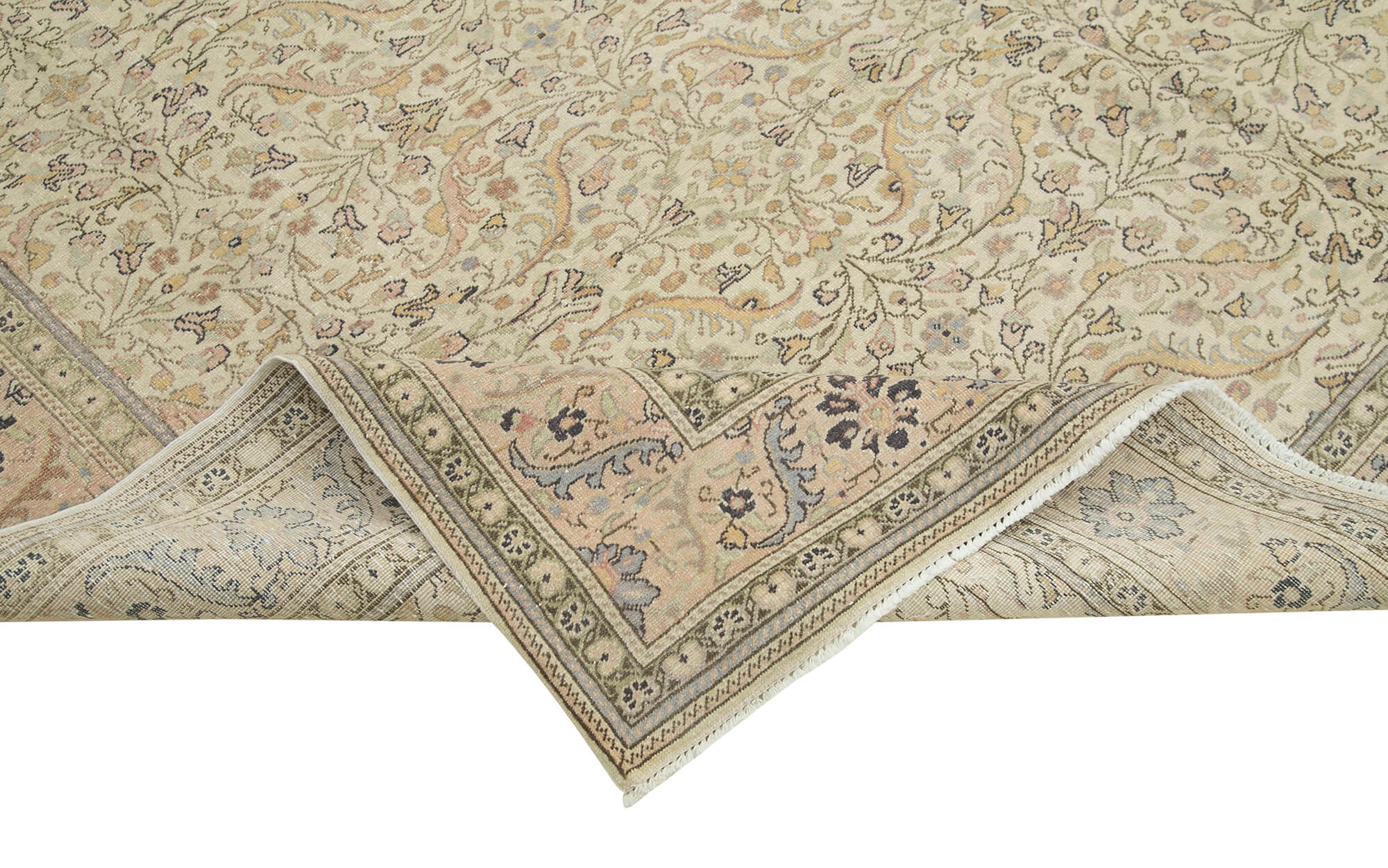 Vintage Cotton Wool Rug - Handmade Beige Wool Area Rug 8'x11'8'' | Durable Turkish Vintage Carpet