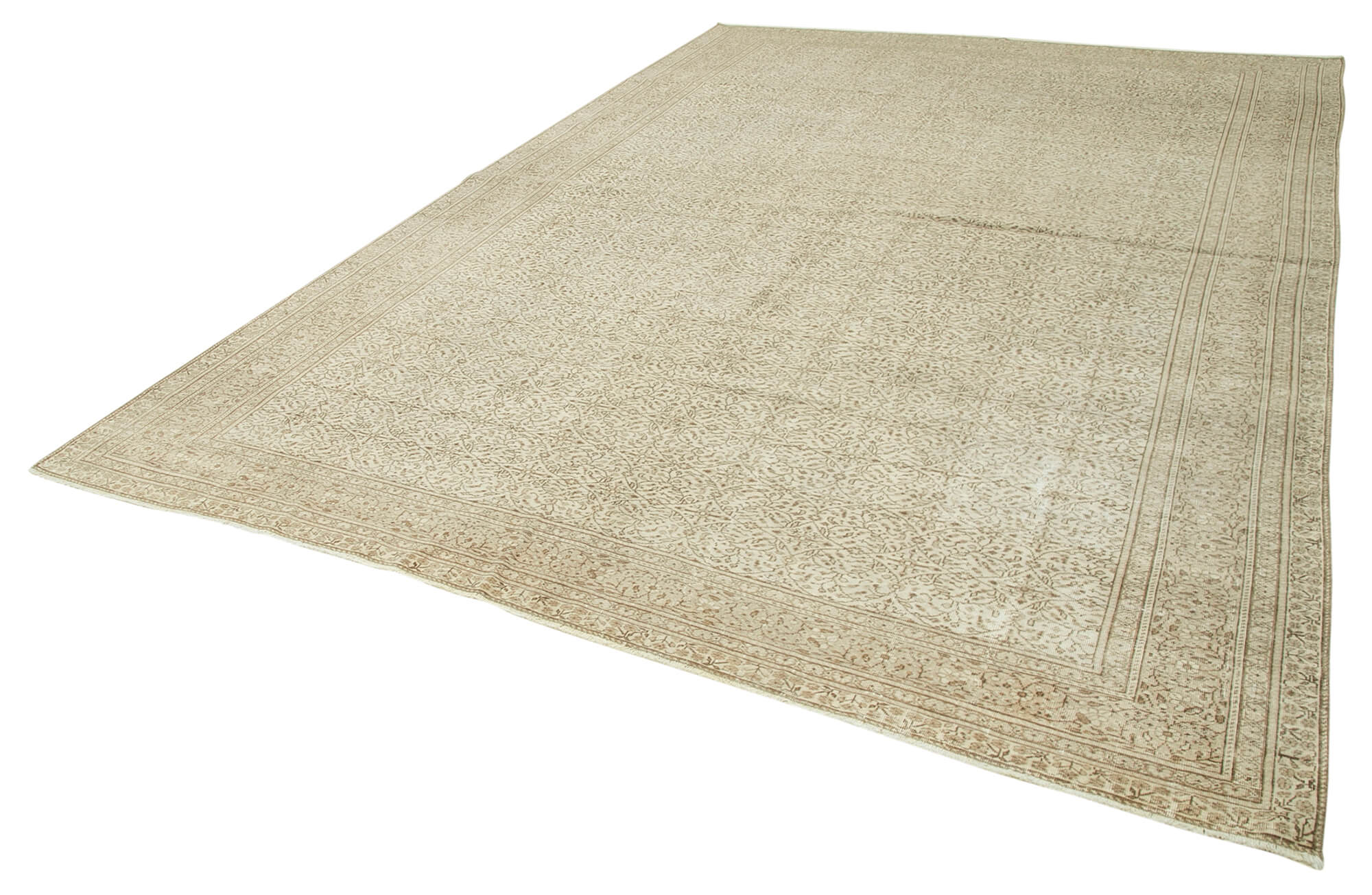 Handmade Wool Area Rug – Kayseri Beige Vintage Cotton Wool Blend Rug 8'10''x12'10''