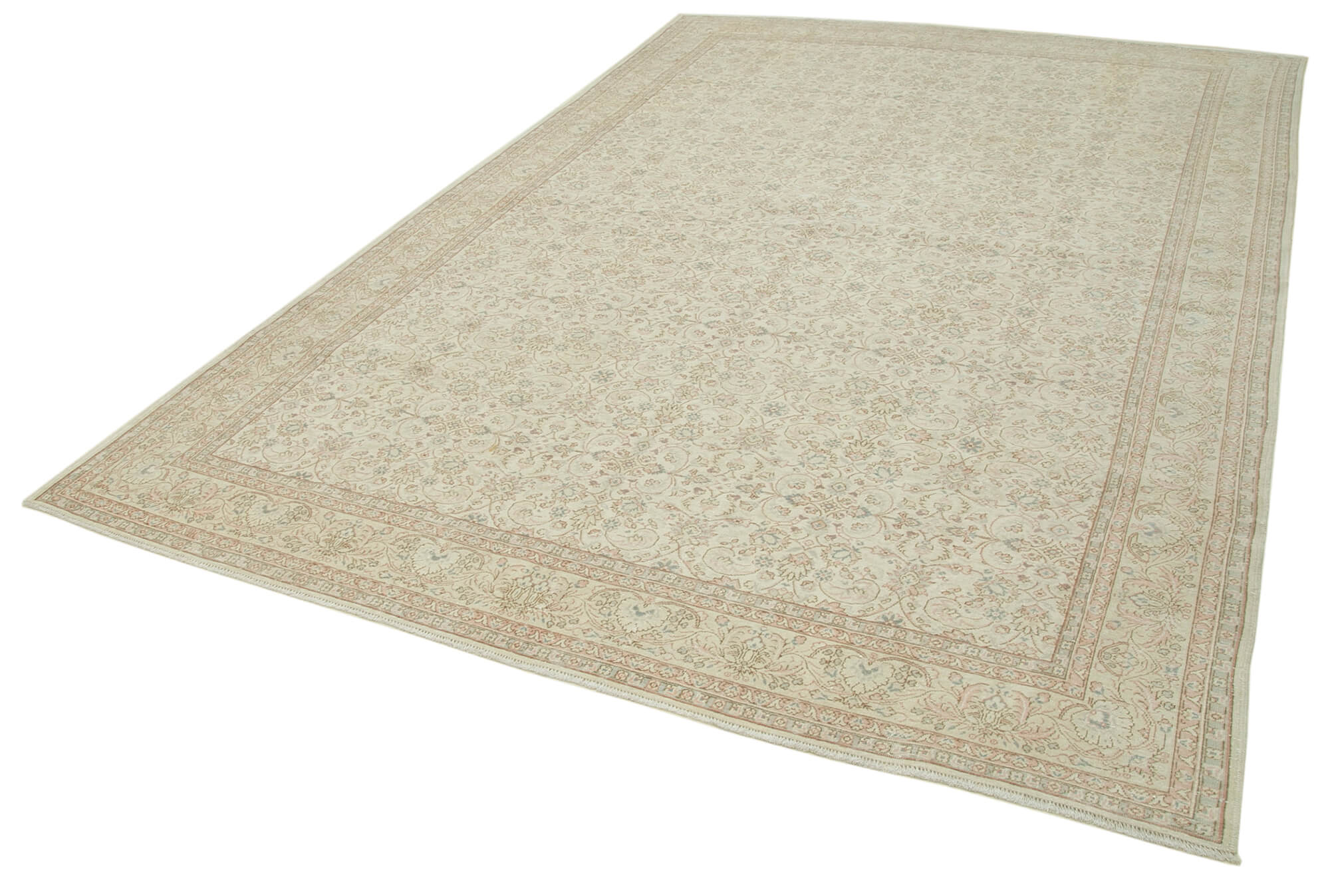 Vintage Cotton Wool Rug - Handmade Area Rug 7'9''x11'9'' Beige Turkish Vintage Carpet