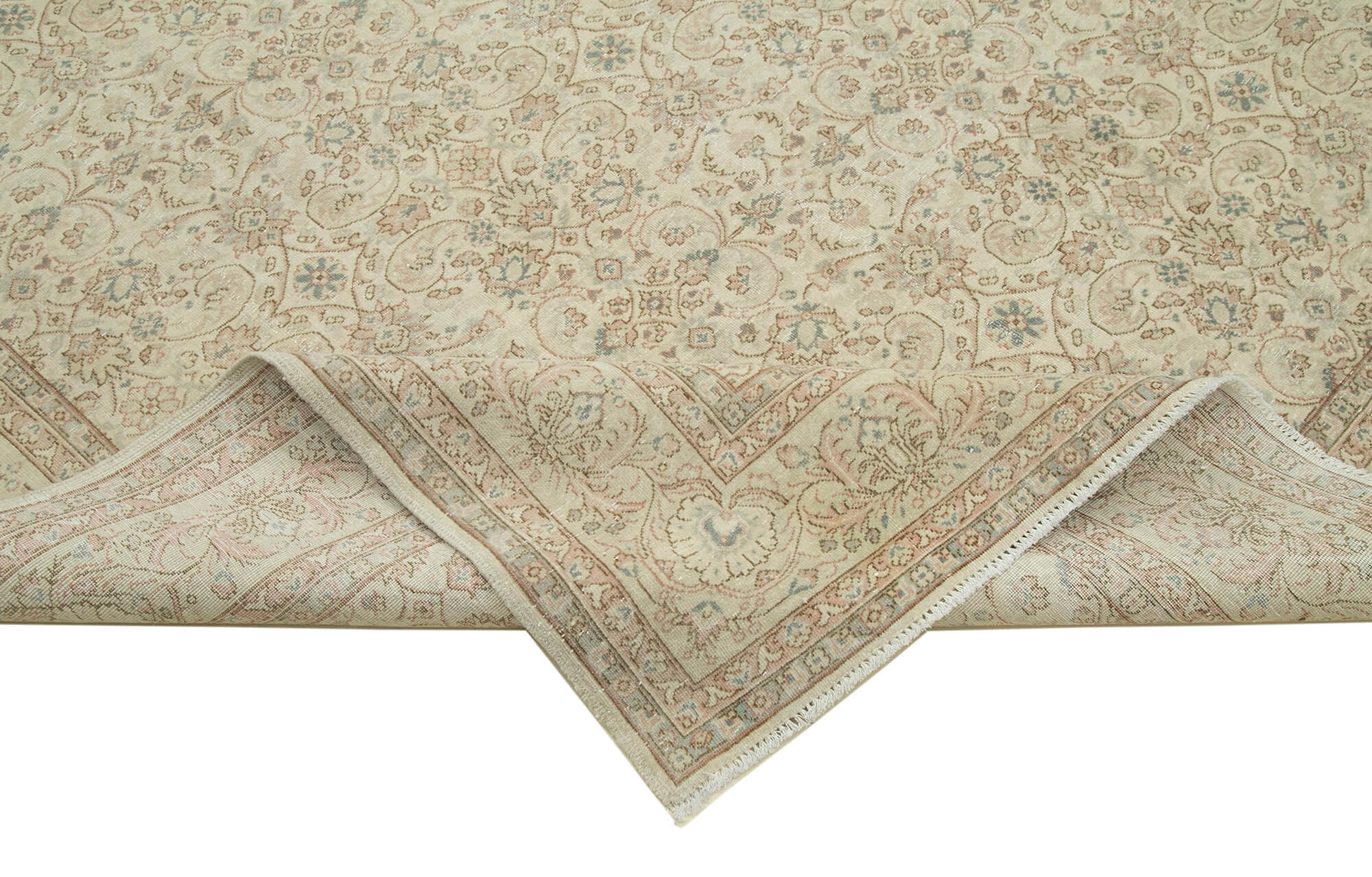 Vintage Cotton Wool Rug - Handmade Area Rug 7'9''x11'9'' Beige Turkish Vintage Carpet