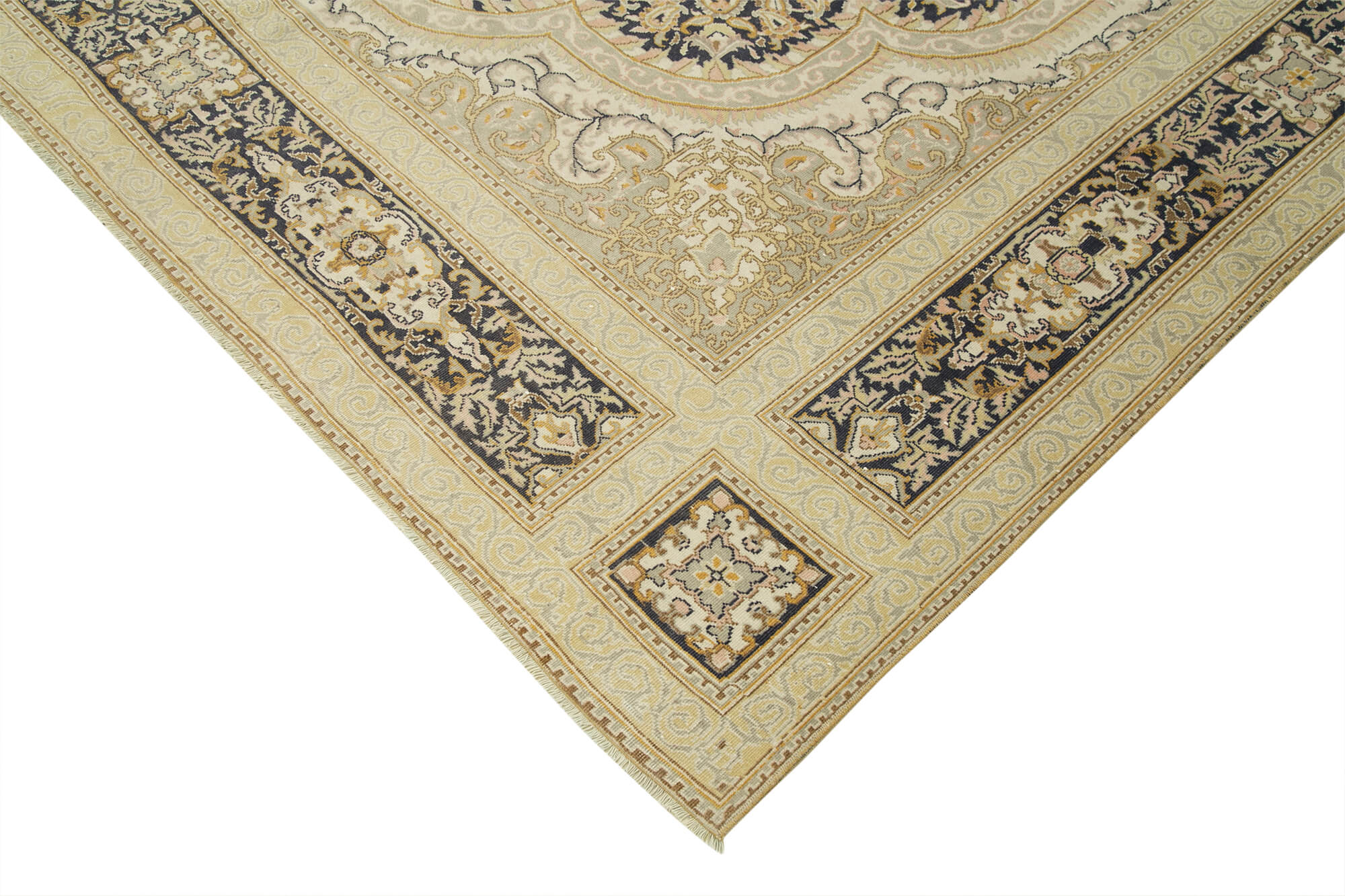 Vintage Wool Area Rug – Handmade Cotton Wool Rug 7'10''x10'8'' Beige Turkish Carpet