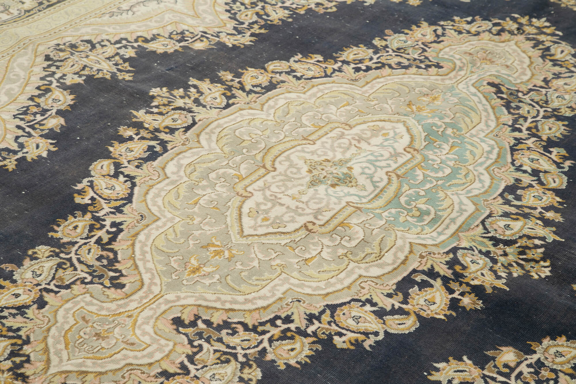 Vintage Wool Area Rug – Handmade Cotton Wool Rug 7'10''x10'8'' Beige Turkish Carpet