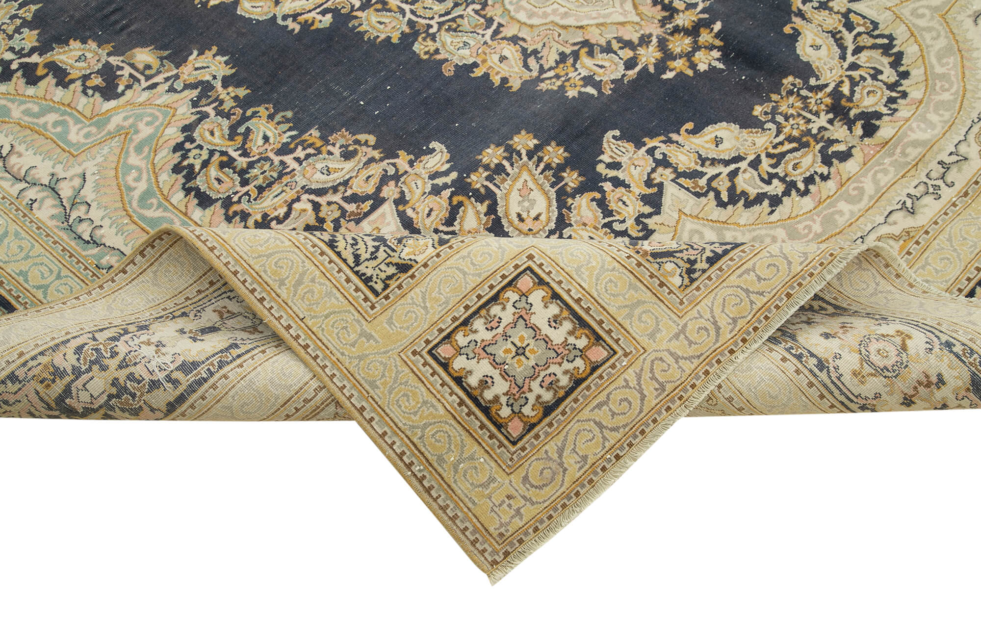Vintage Wool Area Rug – Handmade Cotton Wool Rug 7'10''x10'8'' Beige Turkish Carpet