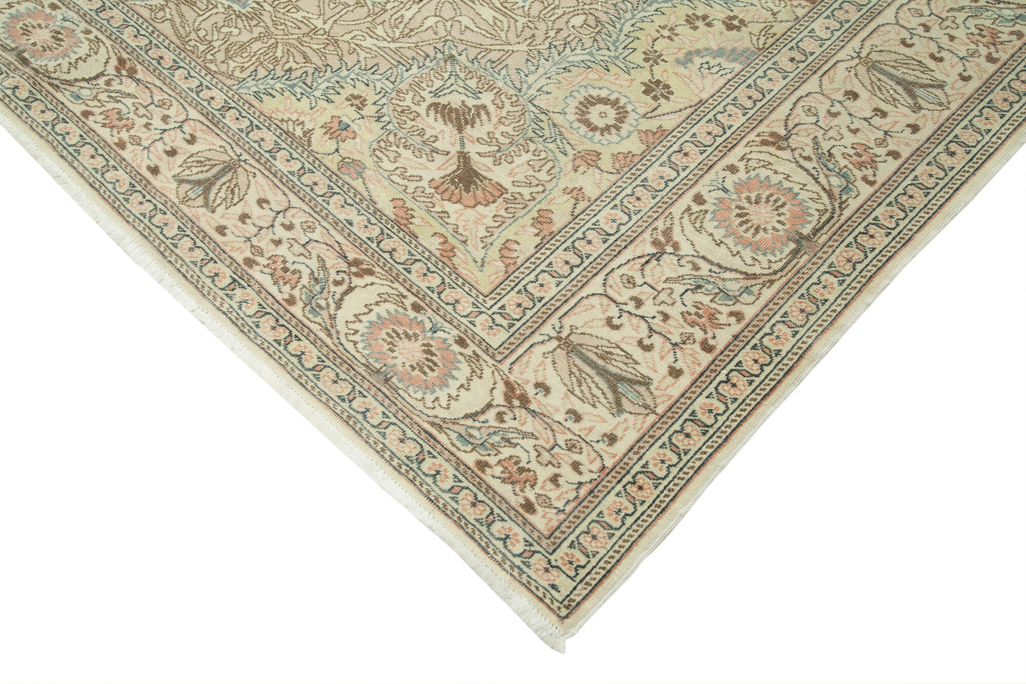 Handmade Vintage Area Rug – Kayseri Beige 7x11 Turkish Wool Rug | Soft Cotton Blend