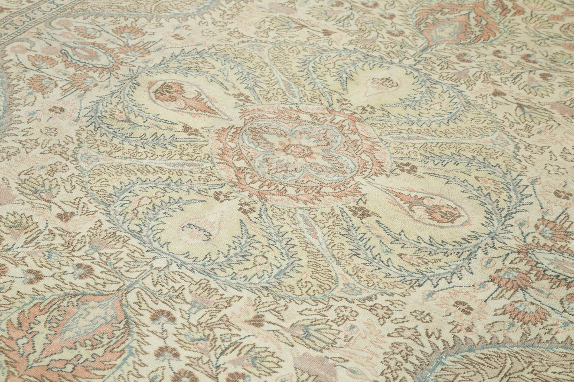 Handmade Vintage Area Rug – Kayseri Beige 7x11 Turkish Wool Rug | Soft Cotton Blend