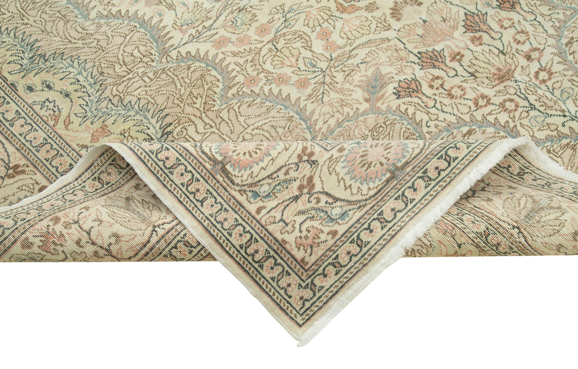 Handmade Vintage Area Rug – Kayseri Beige 7x11 Turkish Wool Rug | Soft Cotton Blend