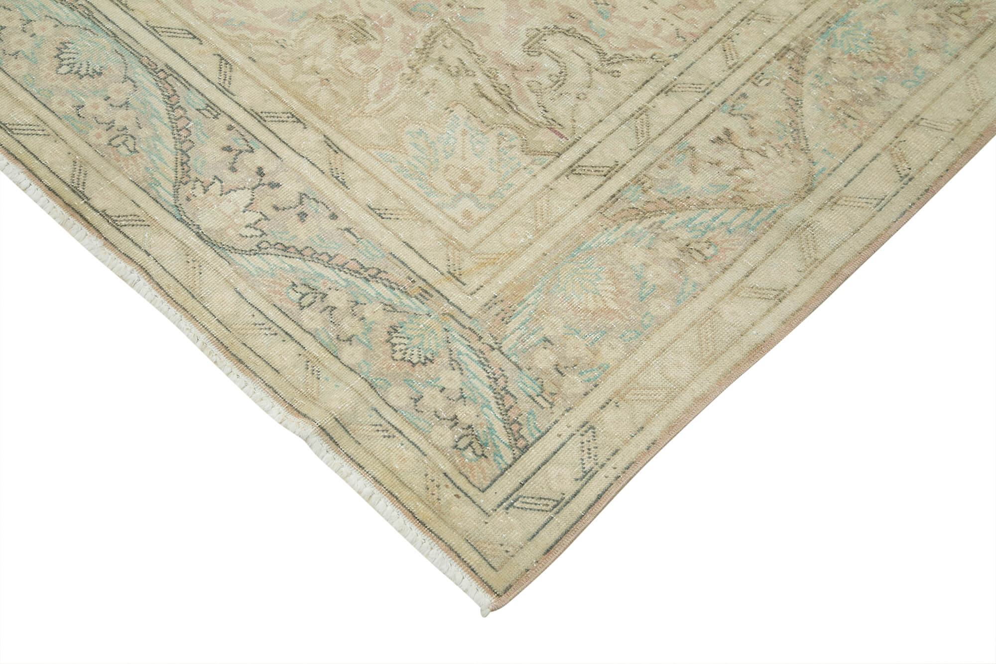 Vintage Cotton Wool Rug - Handmade Area Rug 7'3'' x 11'11'' Beige Wool Carpet