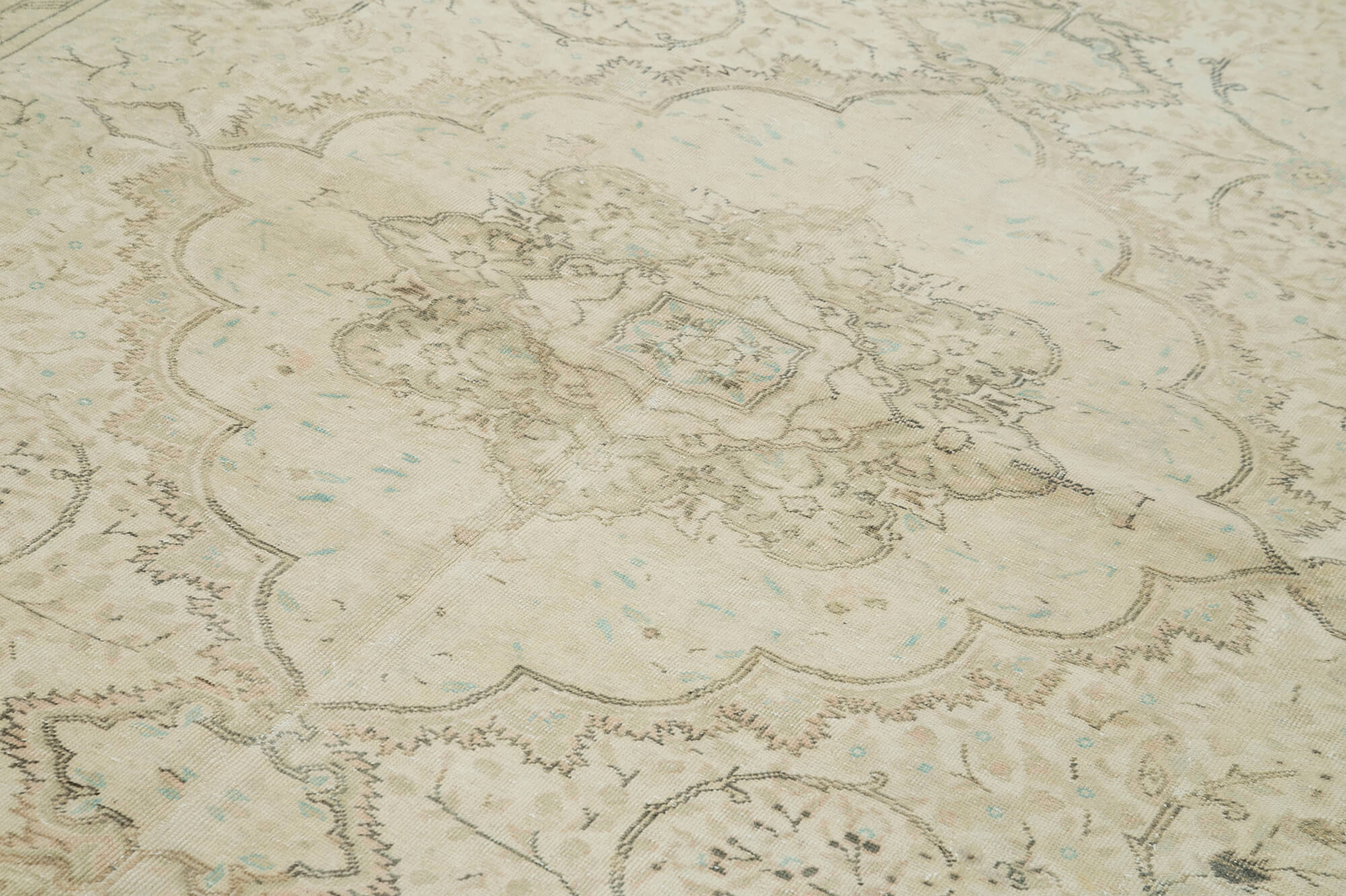 Vintage Cotton Wool Rug - Handmade Area Rug 7'3'' x 11'11'' Beige Wool Carpet