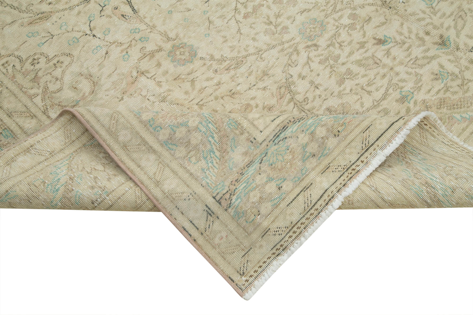 Vintage Cotton Wool Rug - Handmade Area Rug 7'3'' x 11'11'' Beige Wool Carpet