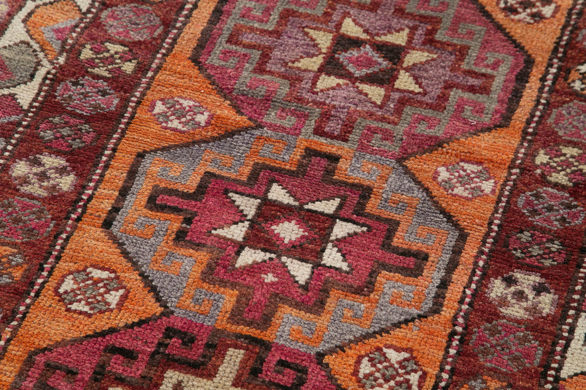 Handmade Vintage Area Rug – Purple Cotton Wool Turkish Wool Rug 3'0'' x 12'4''