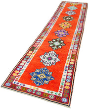 Handmade Vintage Area Rug – Orange Cotton Wool Runner, Turkish Wool Rug 2'8''x12'4''
