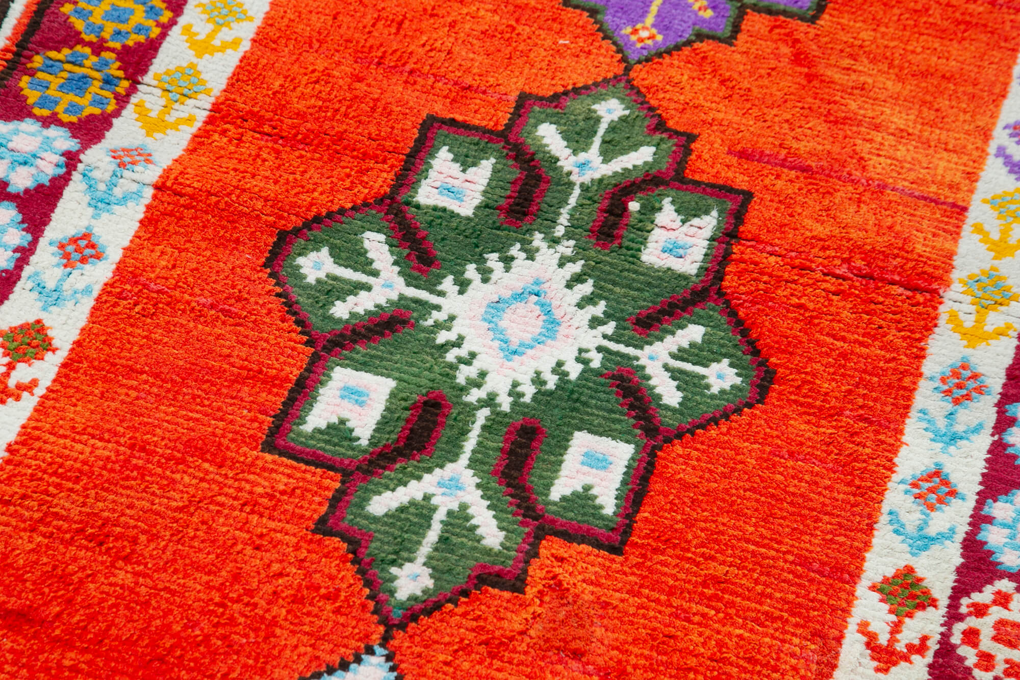 Handmade Vintage Area Rug – Orange Cotton Wool Runner, Turkish Wool Rug 2'8''x12'4''