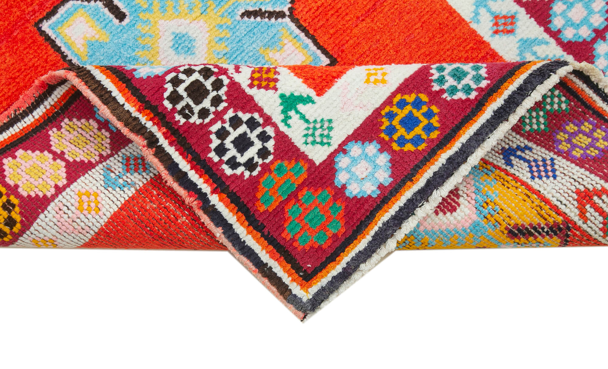 Handmade Vintage Area Rug – Orange Cotton Wool Runner, Turkish Wool Rug 2'8''x12'4''
