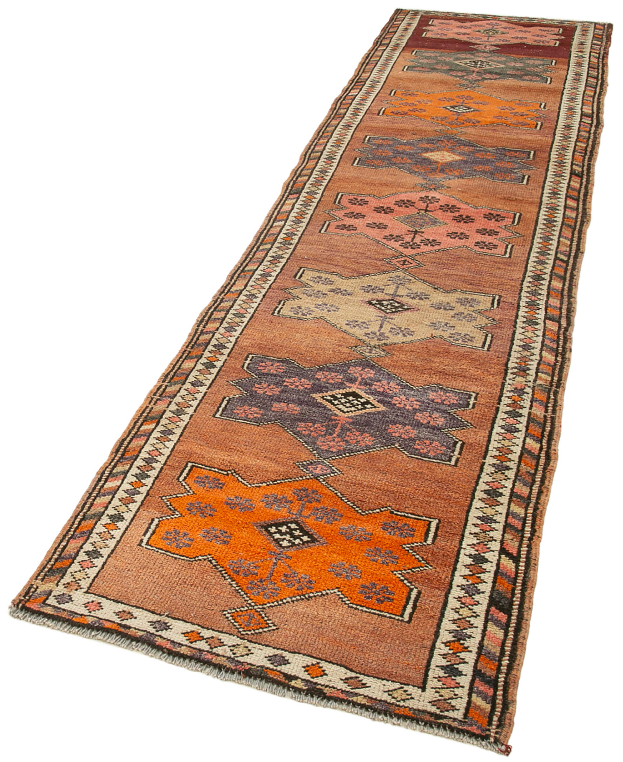 Handmade Vintage Area Rug – Turkish Wool Rug | Brown Cotton Runner 2'10''x11'9''
