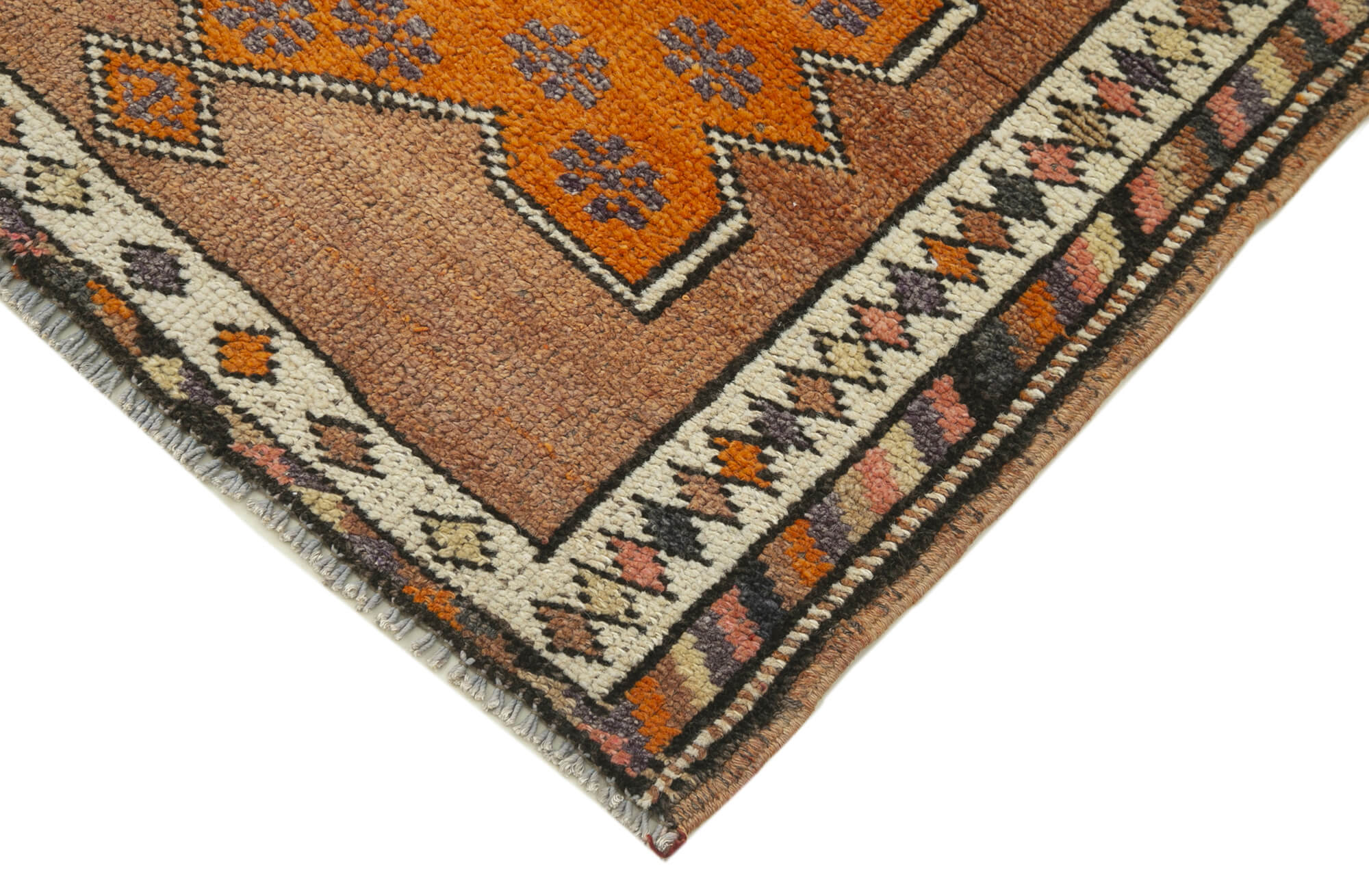 Handmade Vintage Area Rug – Turkish Wool Rug | Brown Cotton Runner 2'10''x11'9''