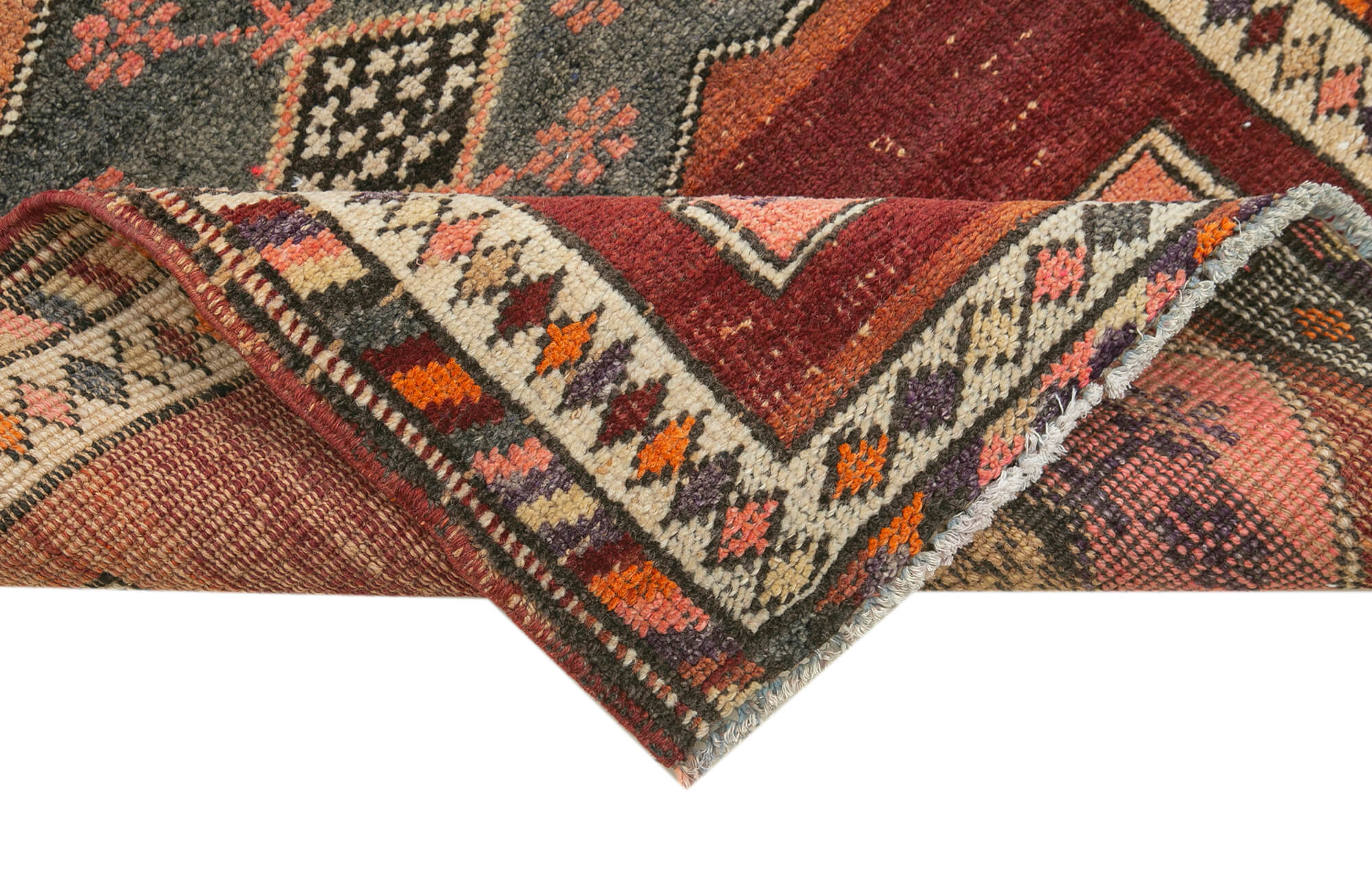 Handmade Vintage Area Rug – Turkish Wool Rug | Brown Cotton Runner 2'10''x11'9''
