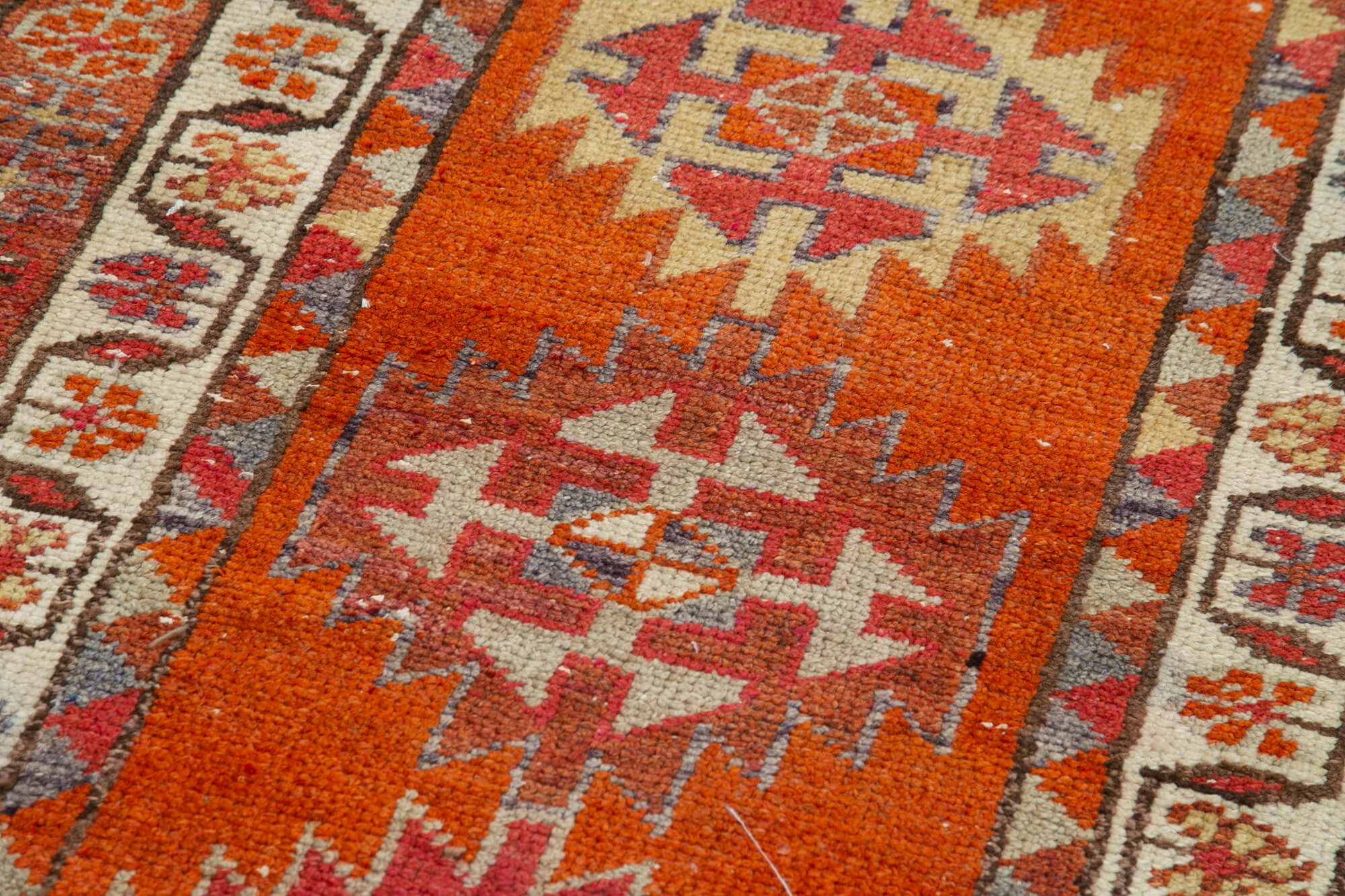 Handmade Vintage Area Rug - Red Wool Turkish Wool Rug, Durable Cotton Carpet 3'1"x12'3"