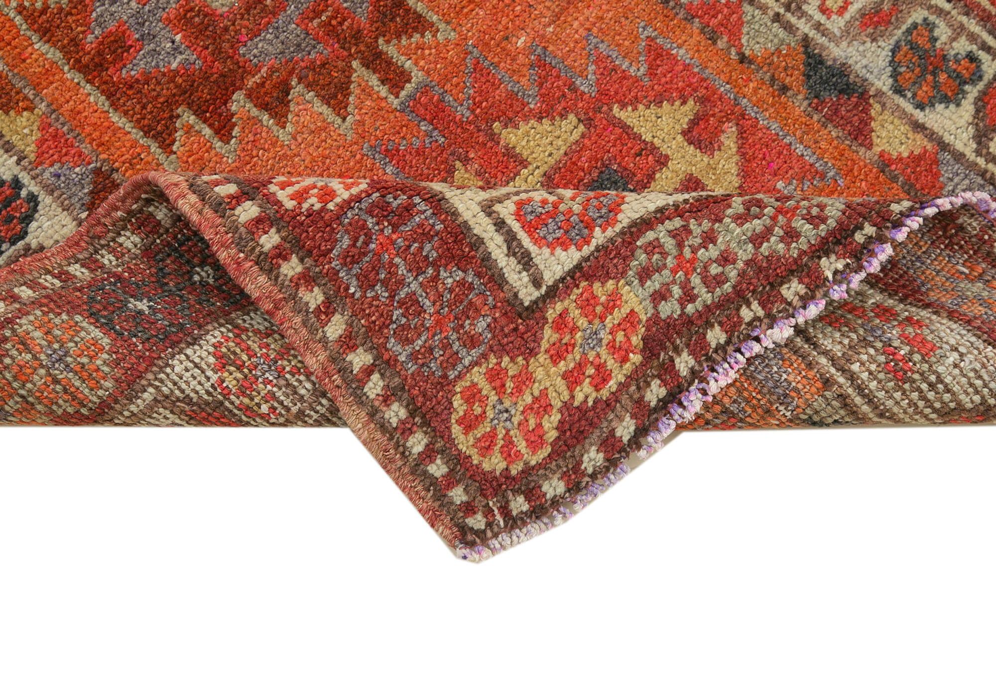 Handmade Vintage Area Rug - Red Wool Turkish Wool Rug, Durable Cotton Carpet 3'1"x12'3"
