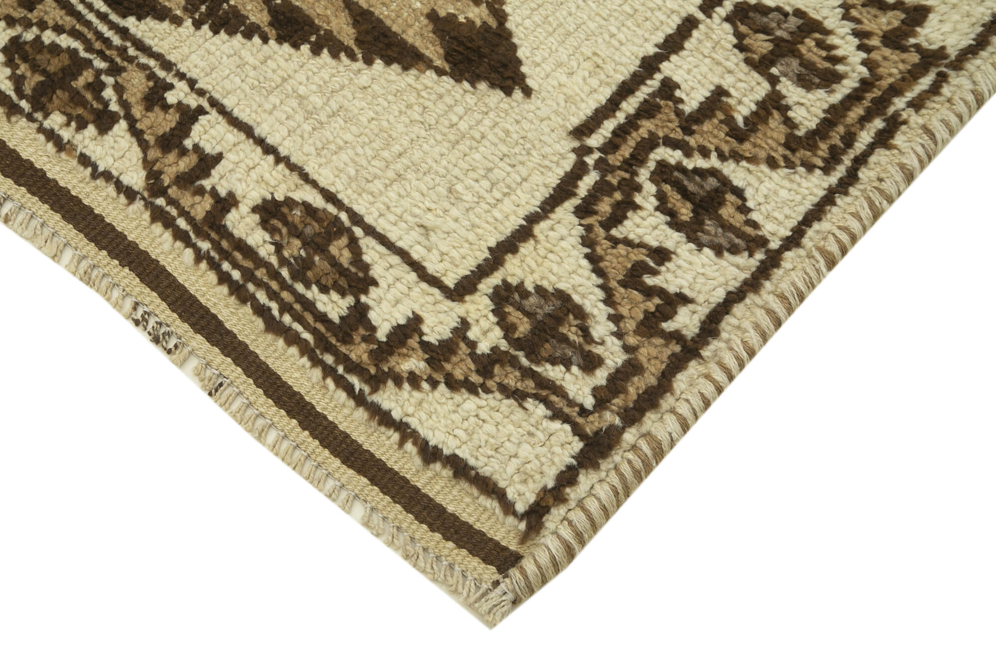 Vintage Handmade Area Rug – Turkish Woven Carpet | Beige Cotton Wool Runner 3'7''x11'8''