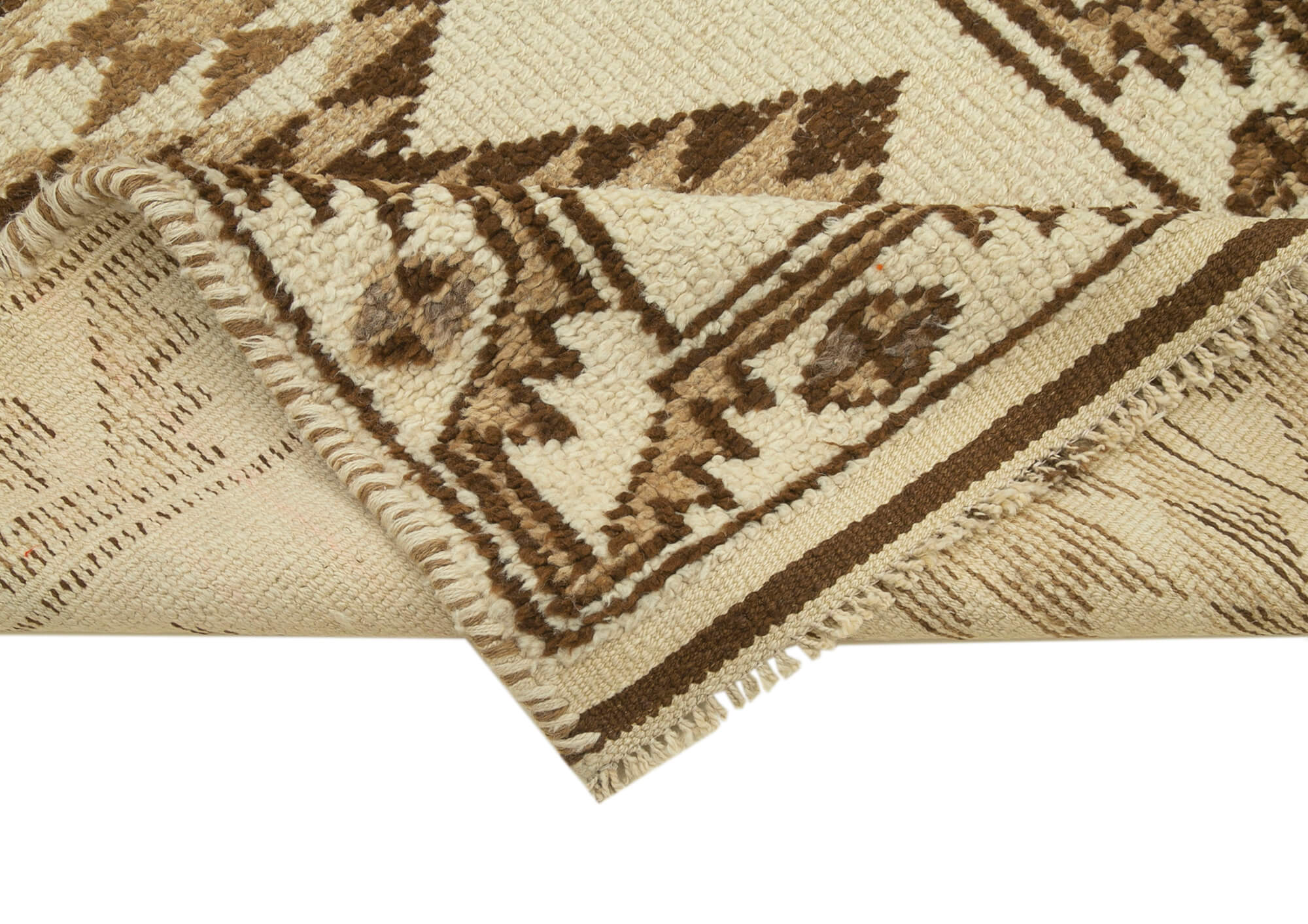 Vintage Handmade Area Rug – Turkish Woven Carpet | Beige Cotton Wool Runner 3'7''x11'8''