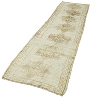 Handmade Vintage Area Rug – Neutral Beige Cotton Wool Blend Turkish Hand Knotted Runner 2'9''x11'5''