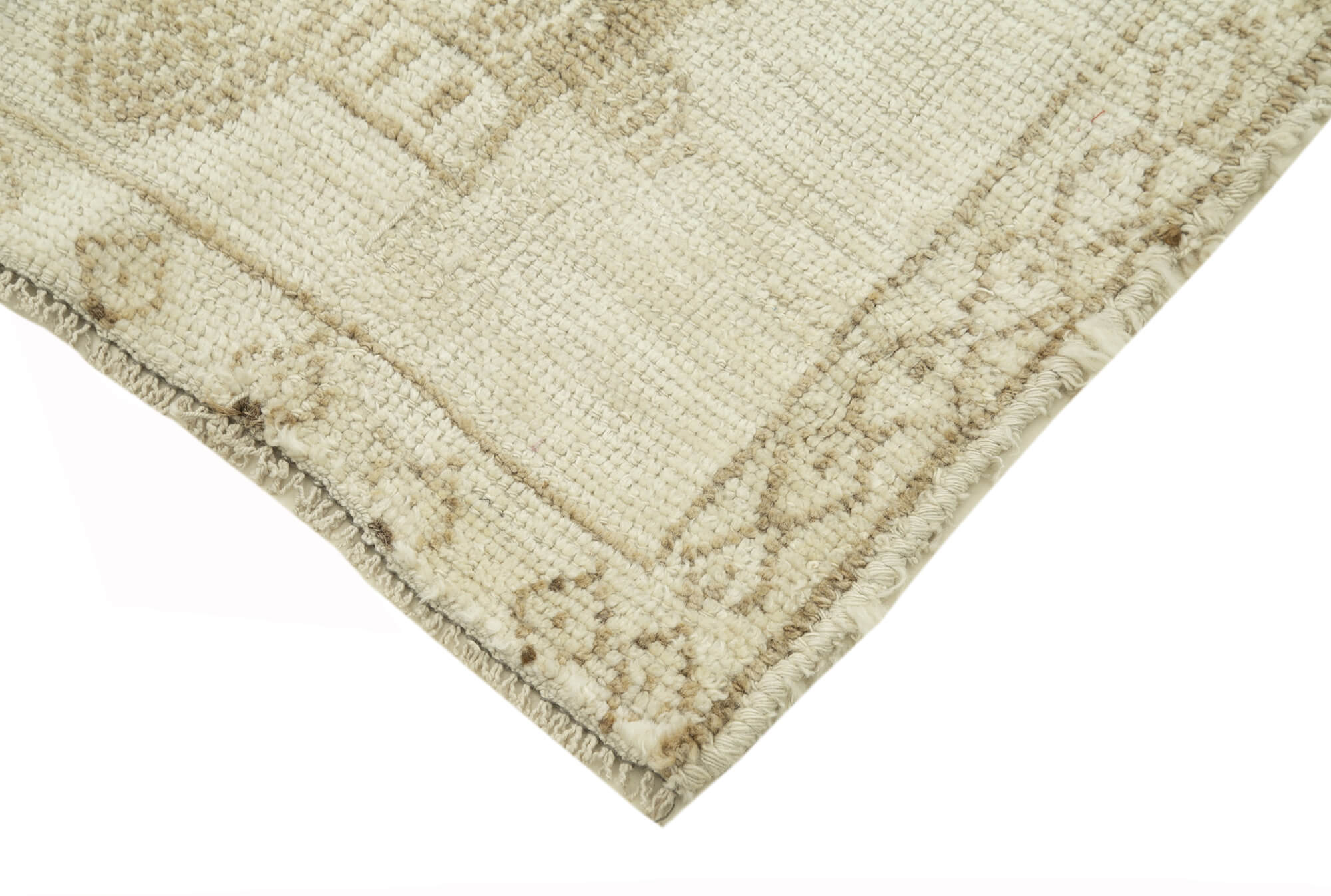 Handmade Vintage Area Rug – Neutral Beige Cotton Wool Blend Turkish Hand Knotted Runner 2'9''x11'5''