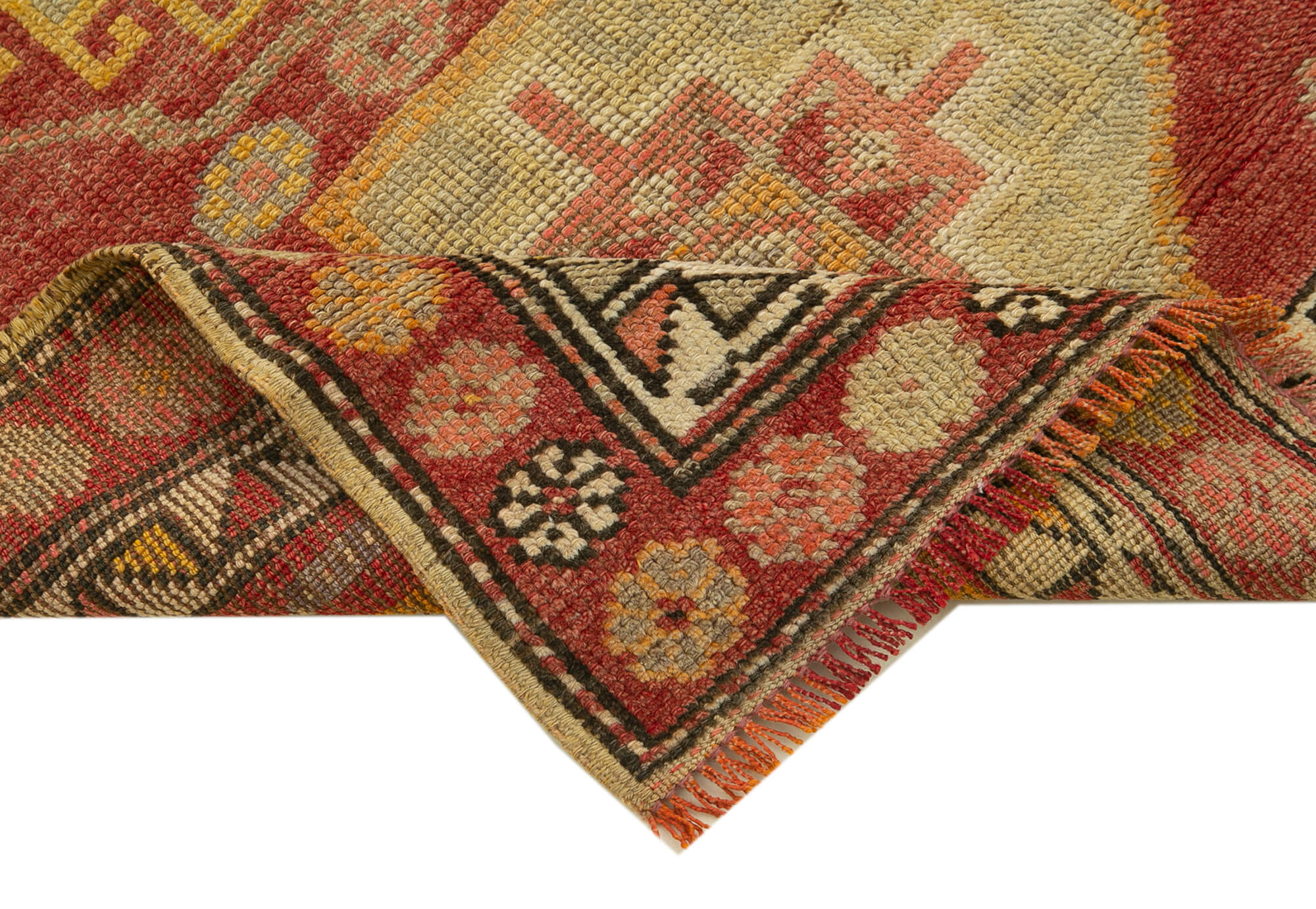 Handmade Vintage Area Rug – Red Vintage Carpet, Turkish Wool Rug Runner 2'11''x12'7''