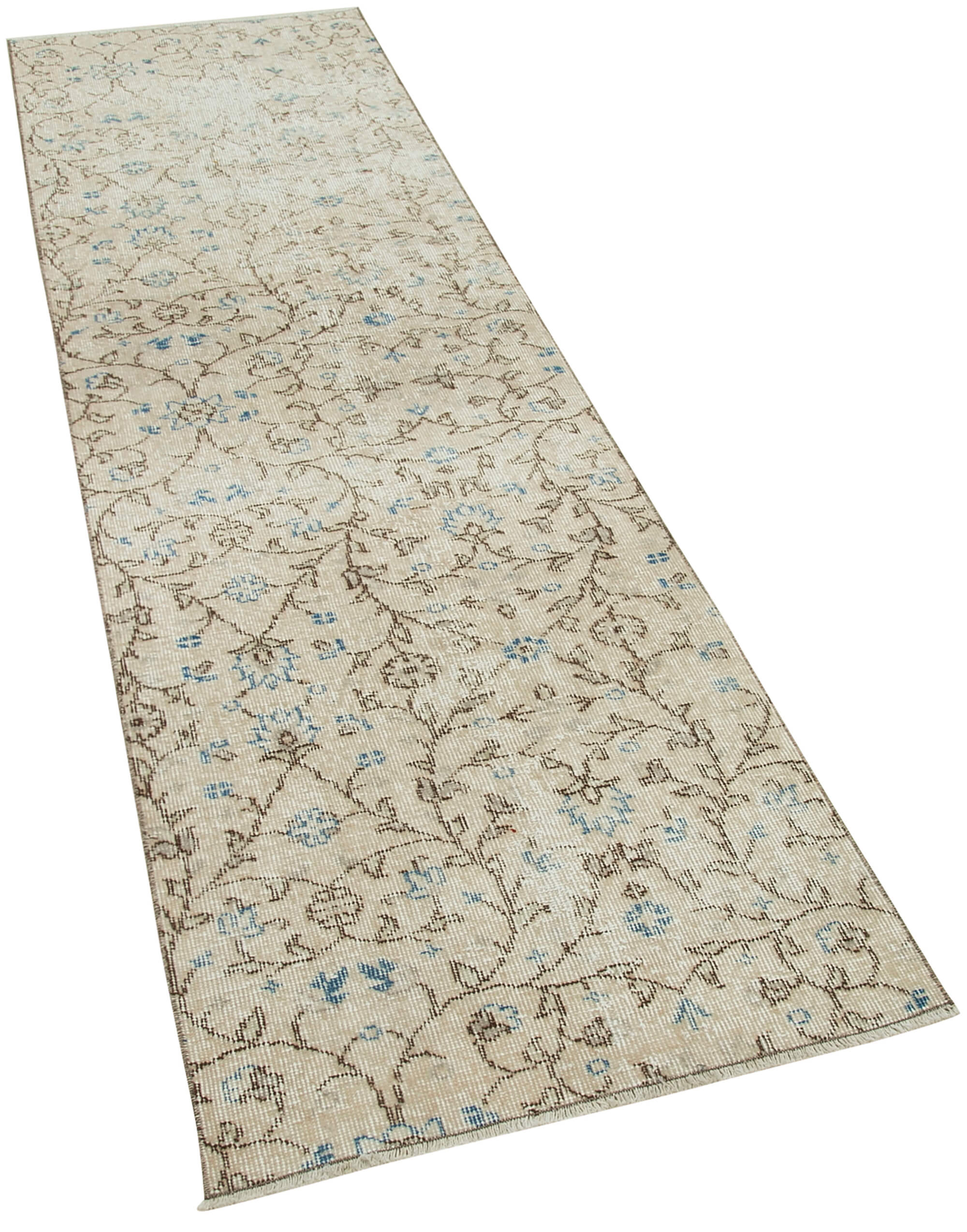 Handmade Vintage Area Rug – Overdyed Beige Wool Cotton Blend Carpet 2'4''x8'3''