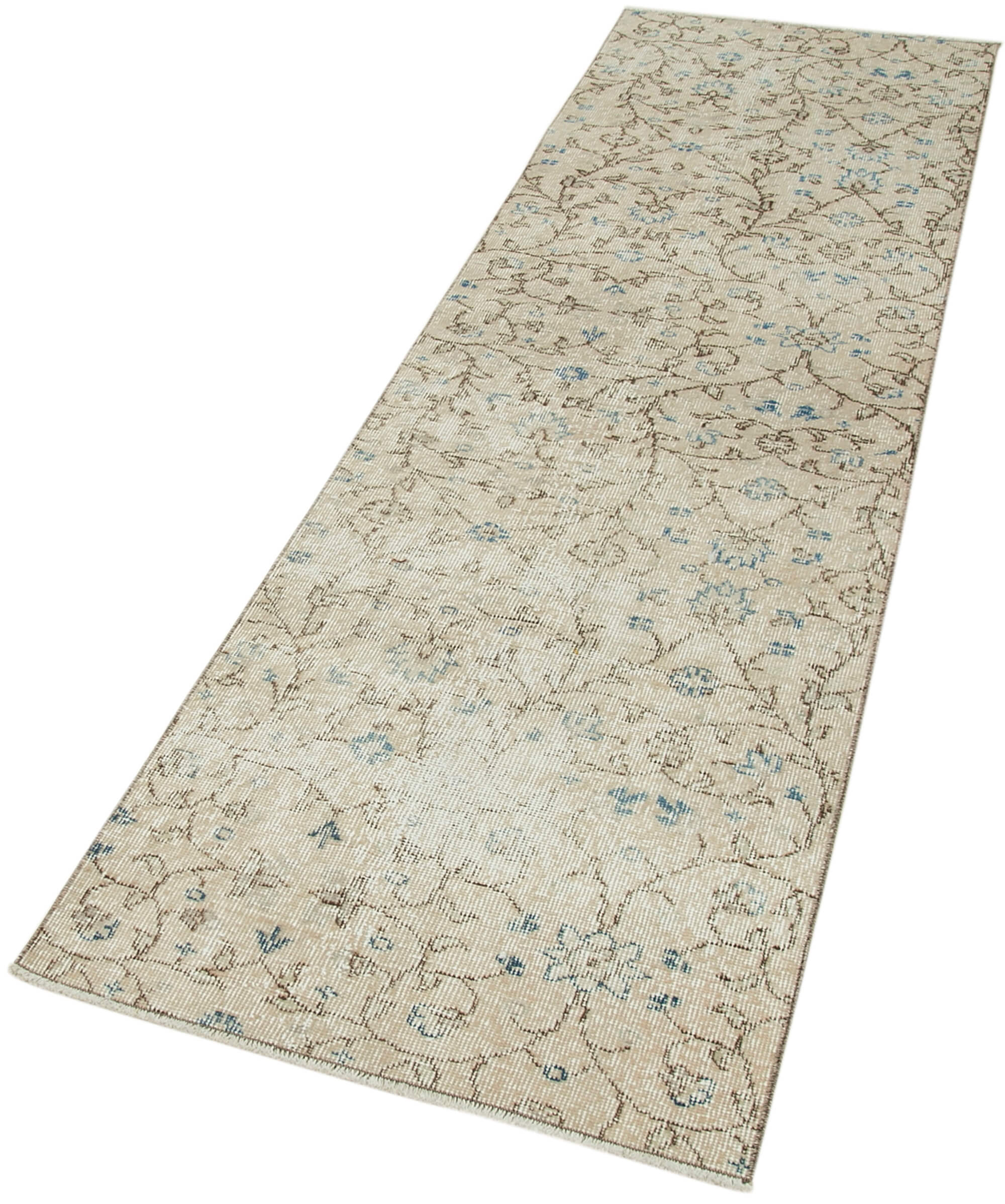 Handmade Vintage Area Rug – Overdyed Beige Wool Cotton Blend Carpet 2'4''x8'3''