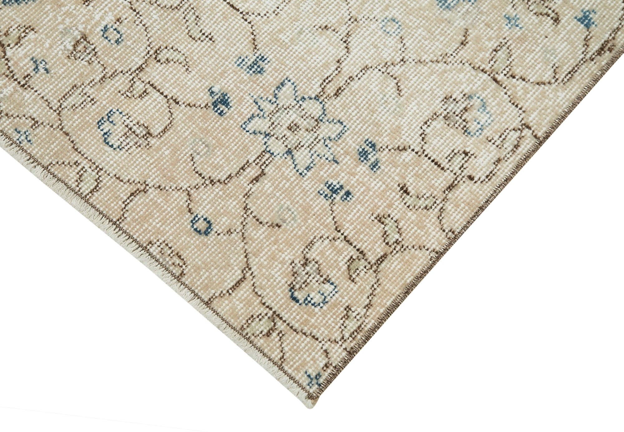 Handmade Vintage Area Rug – Overdyed Beige Wool Cotton Blend Carpet 2'4''x8'3''