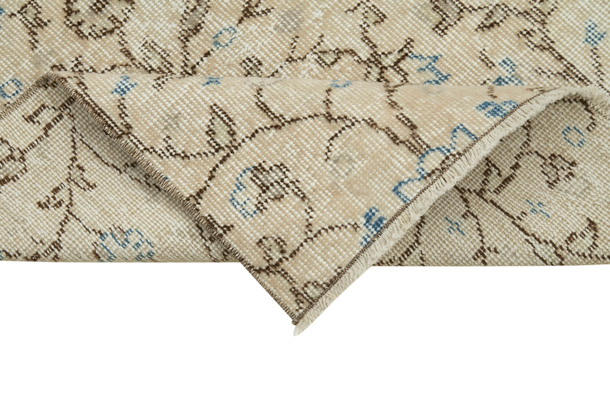 Handmade Vintage Area Rug – Overdyed Beige Wool Cotton Blend Carpet 2'4''x8'3''