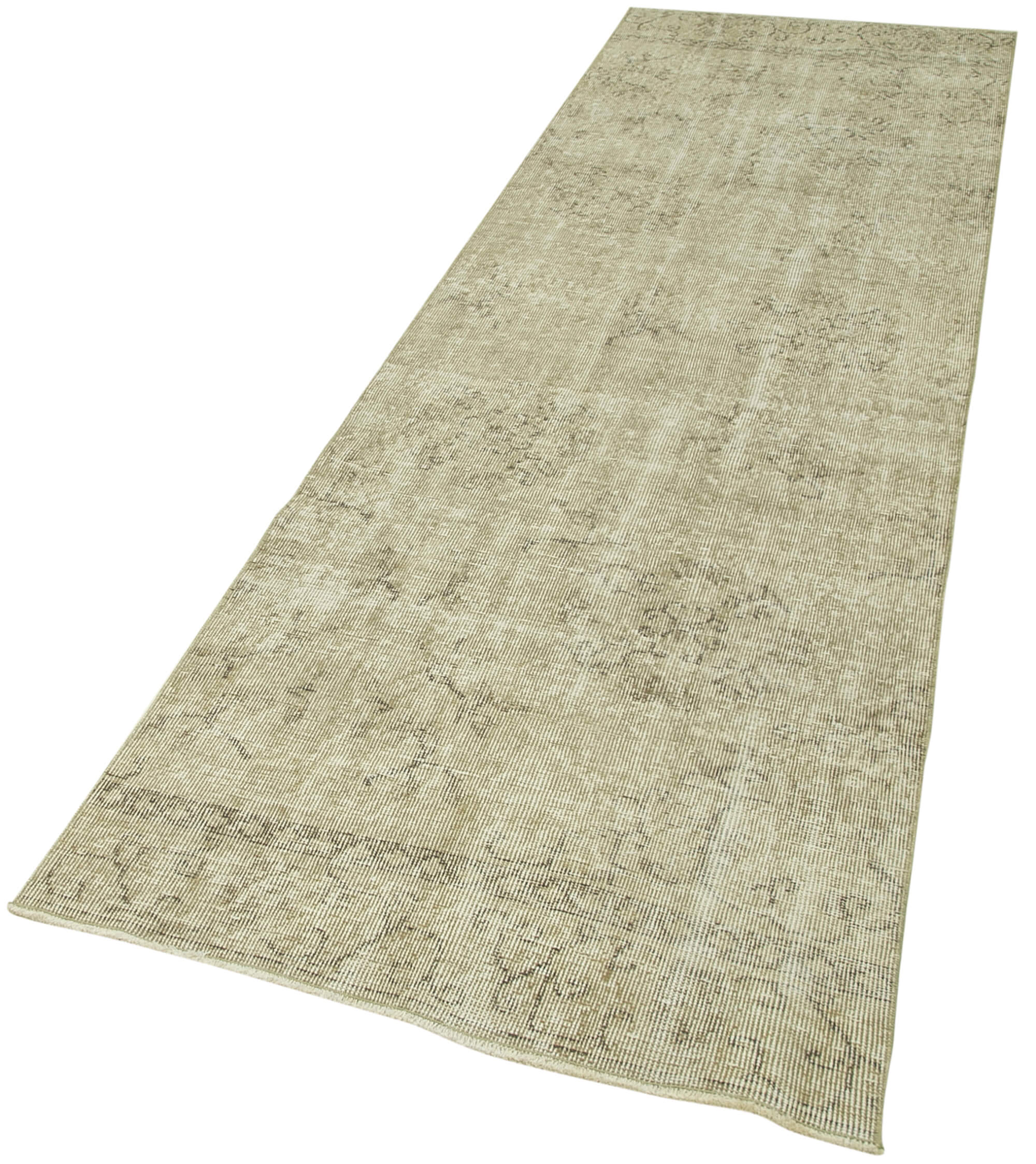 Handmade Vintage Area Rug – Overdyed Beige Cotton Wool Rug 3'2''x10'1'' Turkish Knotted