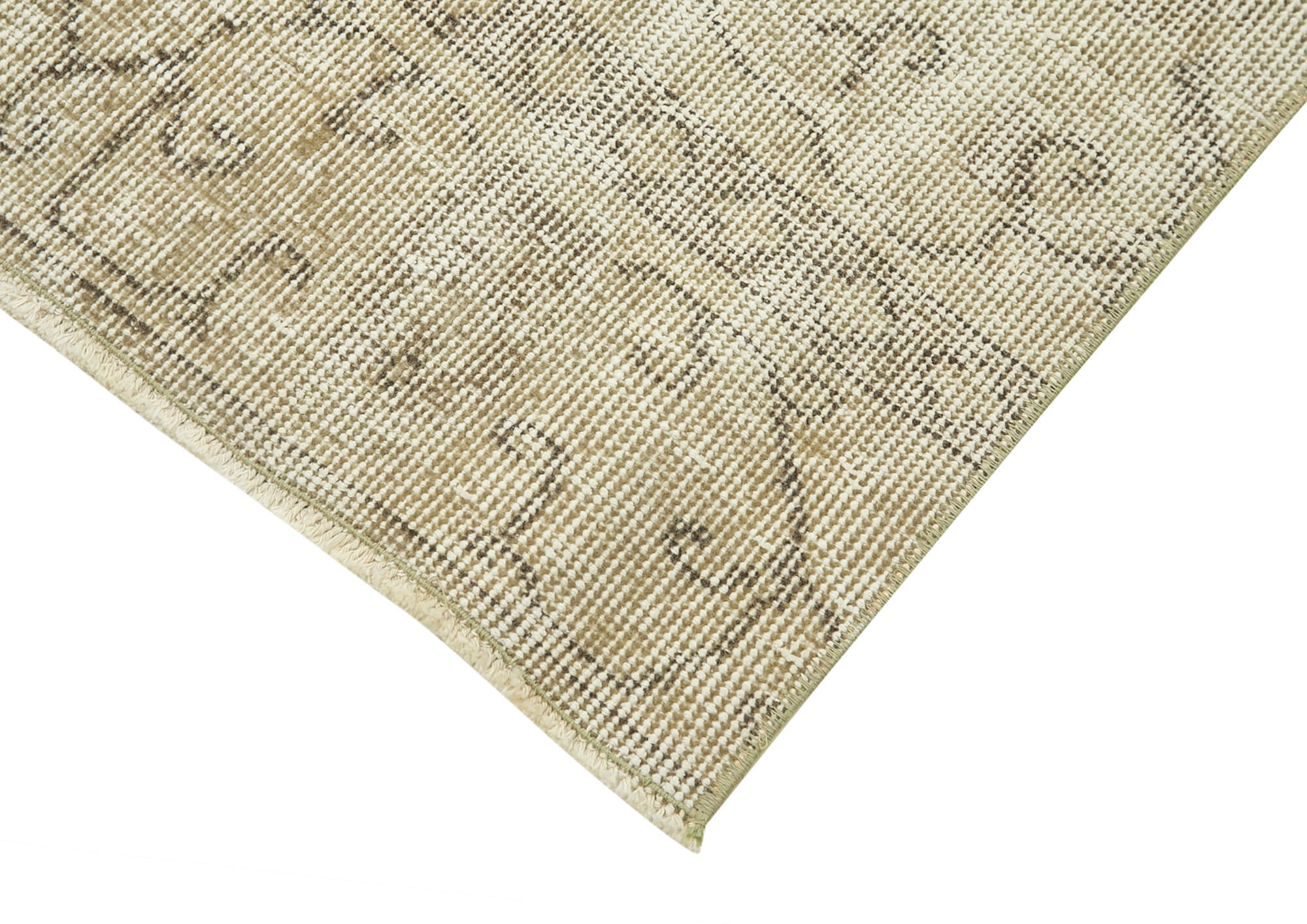 Handmade Vintage Area Rug – Overdyed Beige Cotton Wool Rug 3'2''x10'1'' Turkish Knotted
