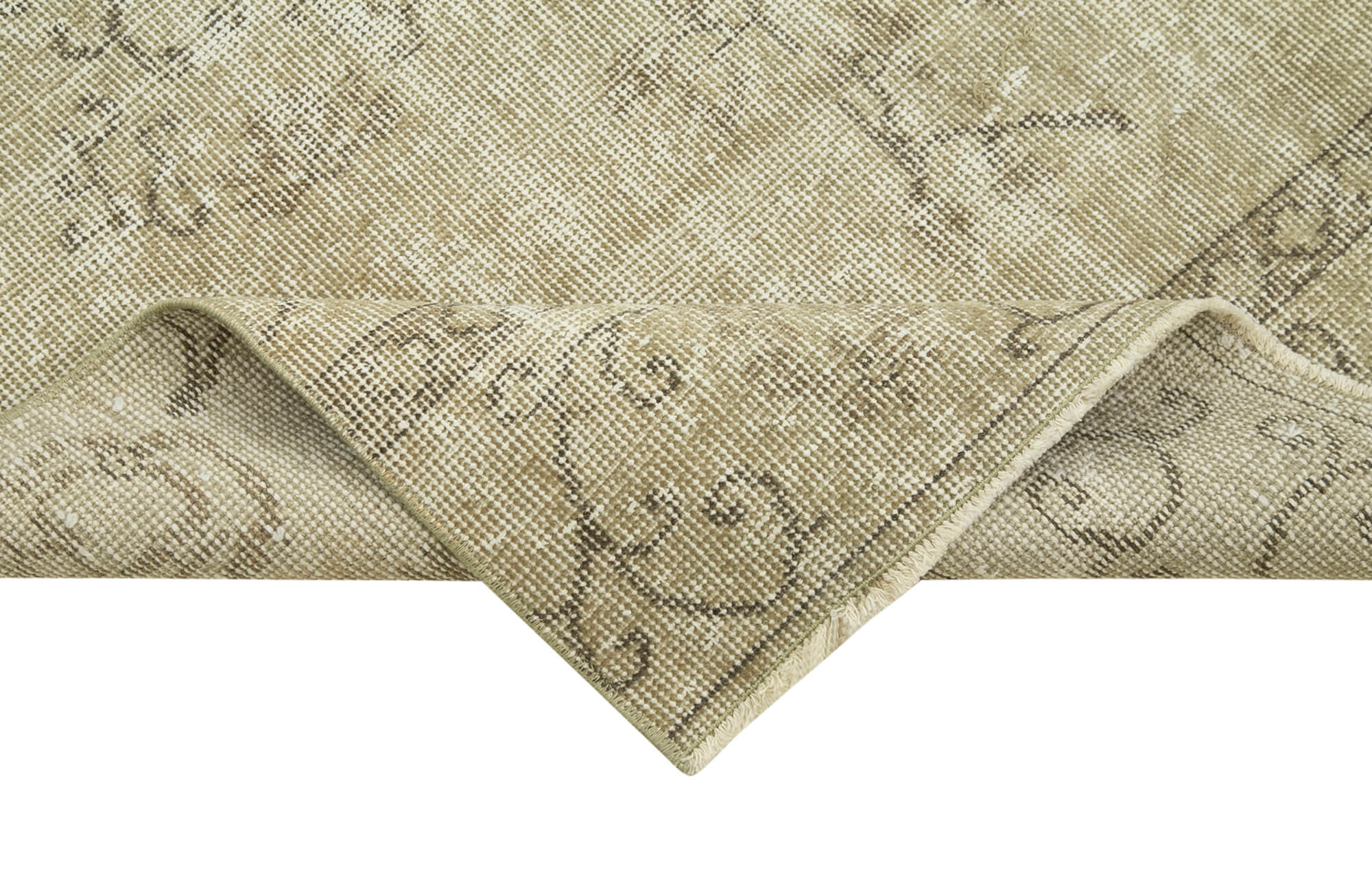 Handmade Vintage Area Rug – Overdyed Beige Cotton Wool Rug 3'2''x10'1'' Turkish Knotted