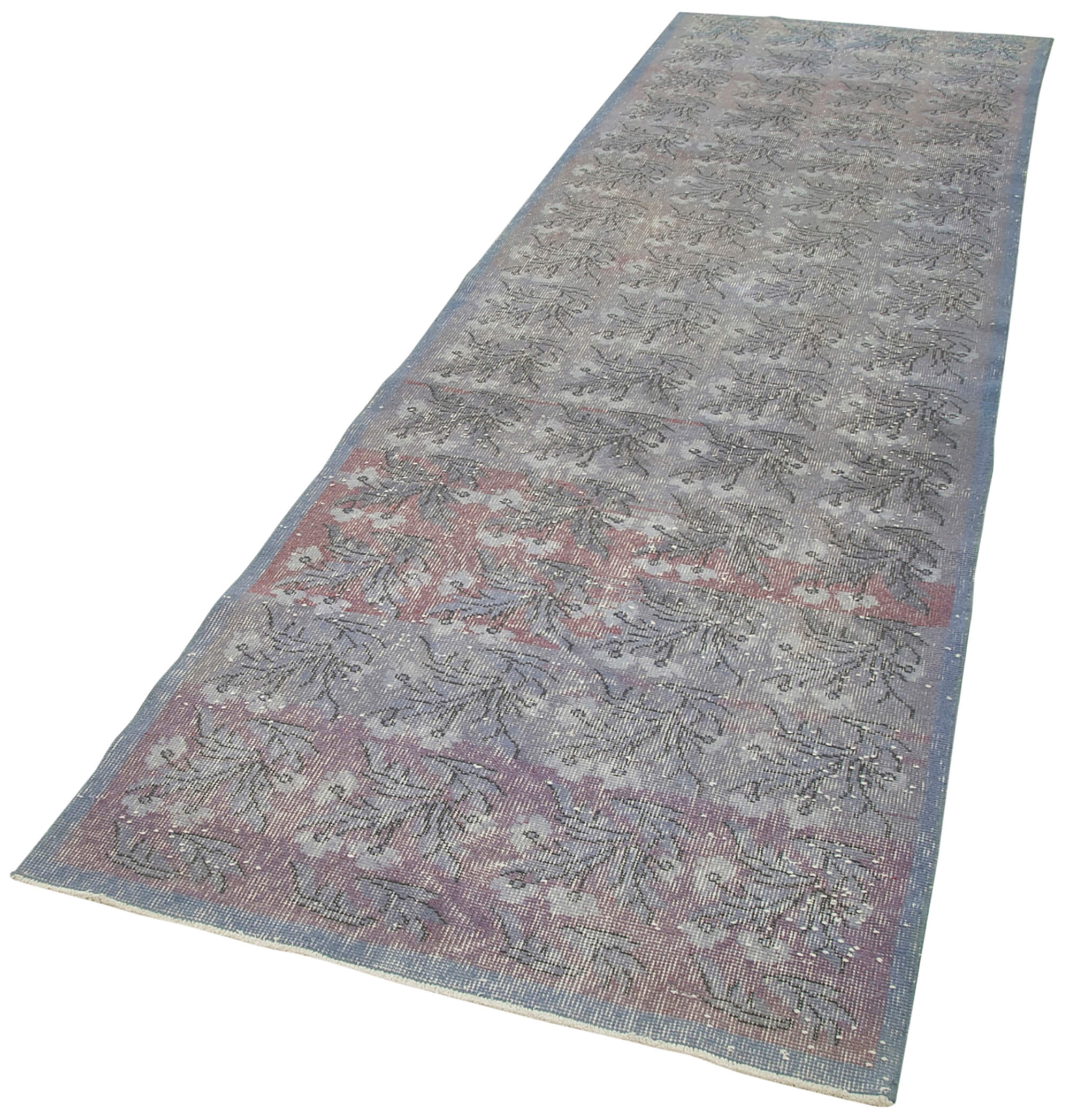 Handmade Vintage Area Rug – Overdyed Blue Rug | Soft Wool Cotton Carpet 3'3''x11'1''