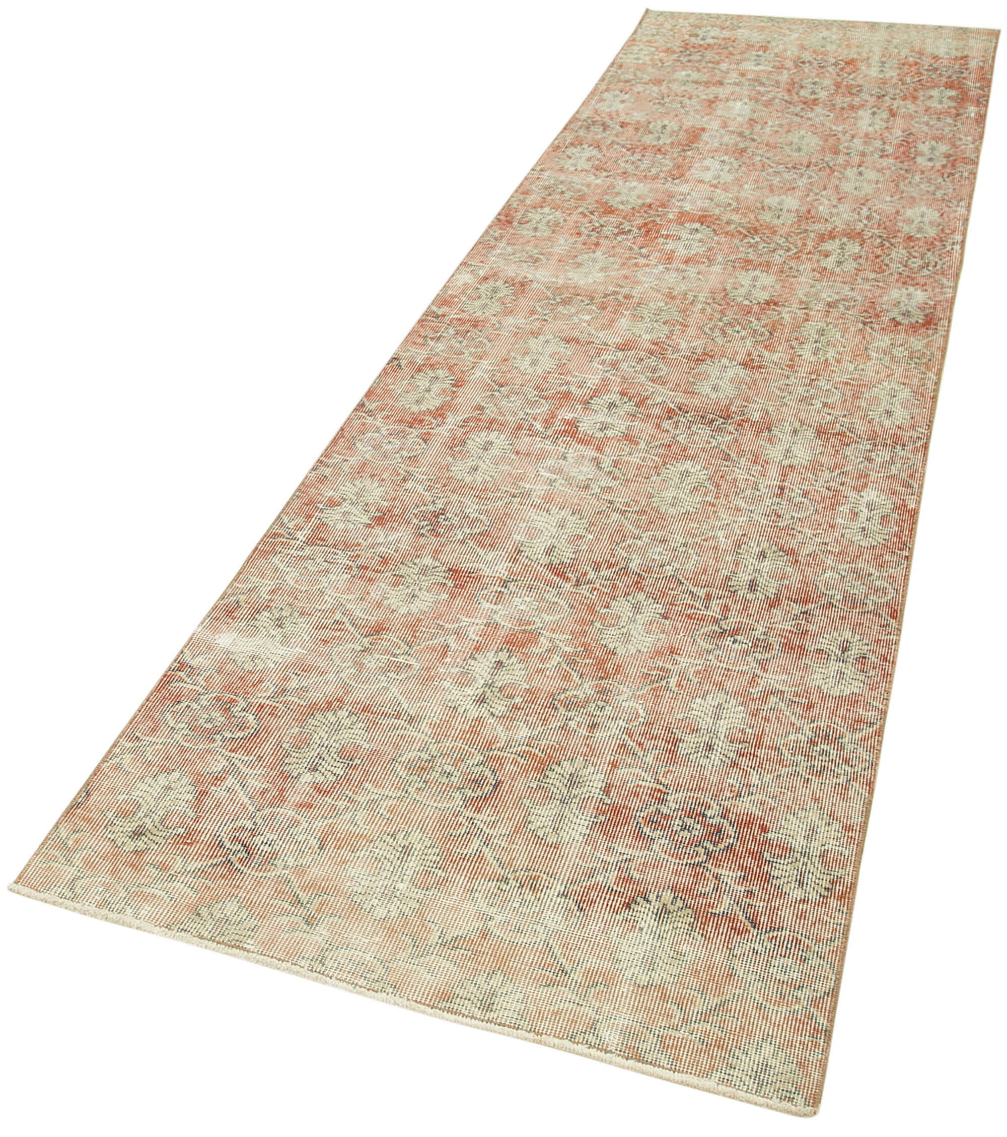 Handmade Vintage Area Rug – Overdyed Wool Carpet, Beige Cotton Blend 2'11''x10'10''