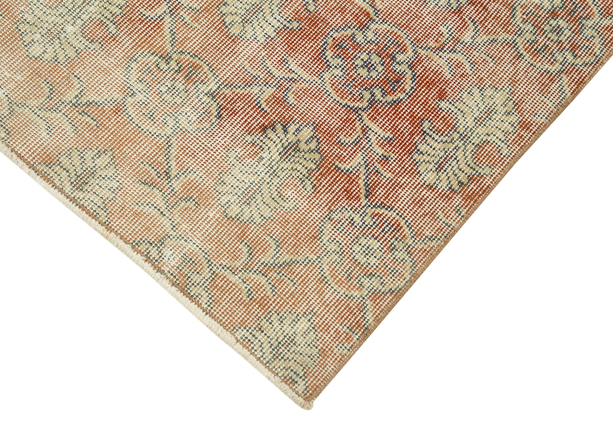 Handmade Vintage Area Rug – Overdyed Wool Carpet, Beige Cotton Blend 2'11''x10'10''