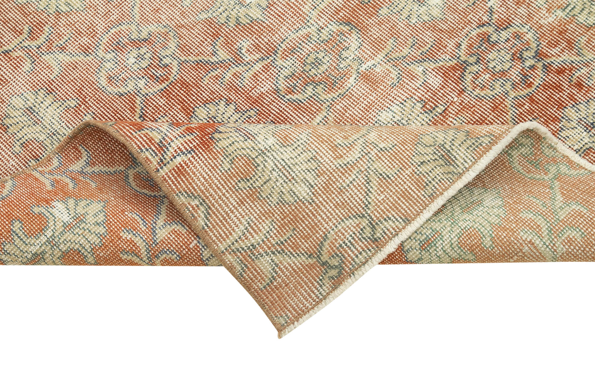 Handmade Vintage Area Rug – Overdyed Wool Carpet, Beige Cotton Blend 2'11''x10'10''