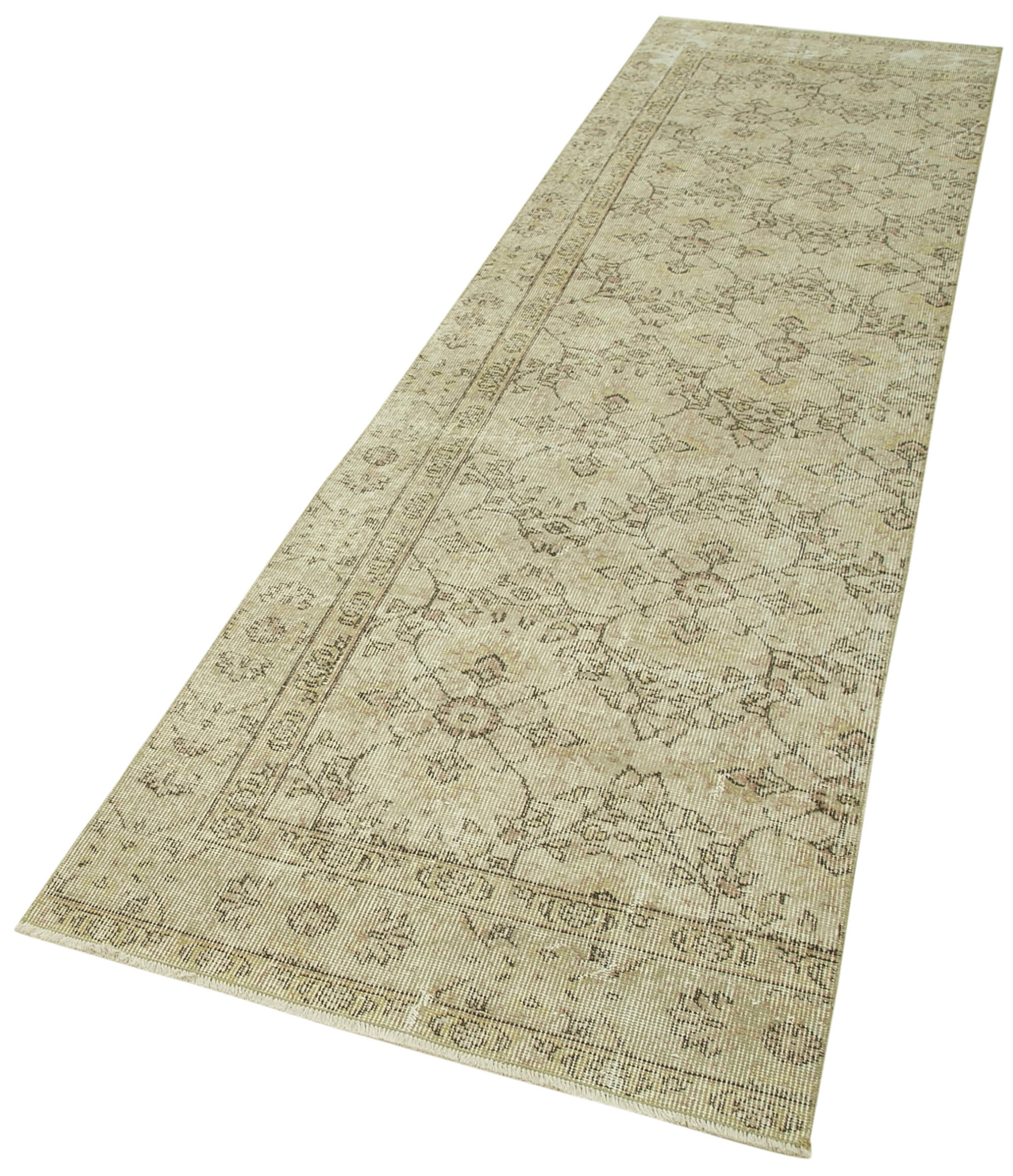 Vintage Area Rug - Handmade Wool Rug | Overdyed Beige Cotton Wool Carpet 2'9''x10'11''