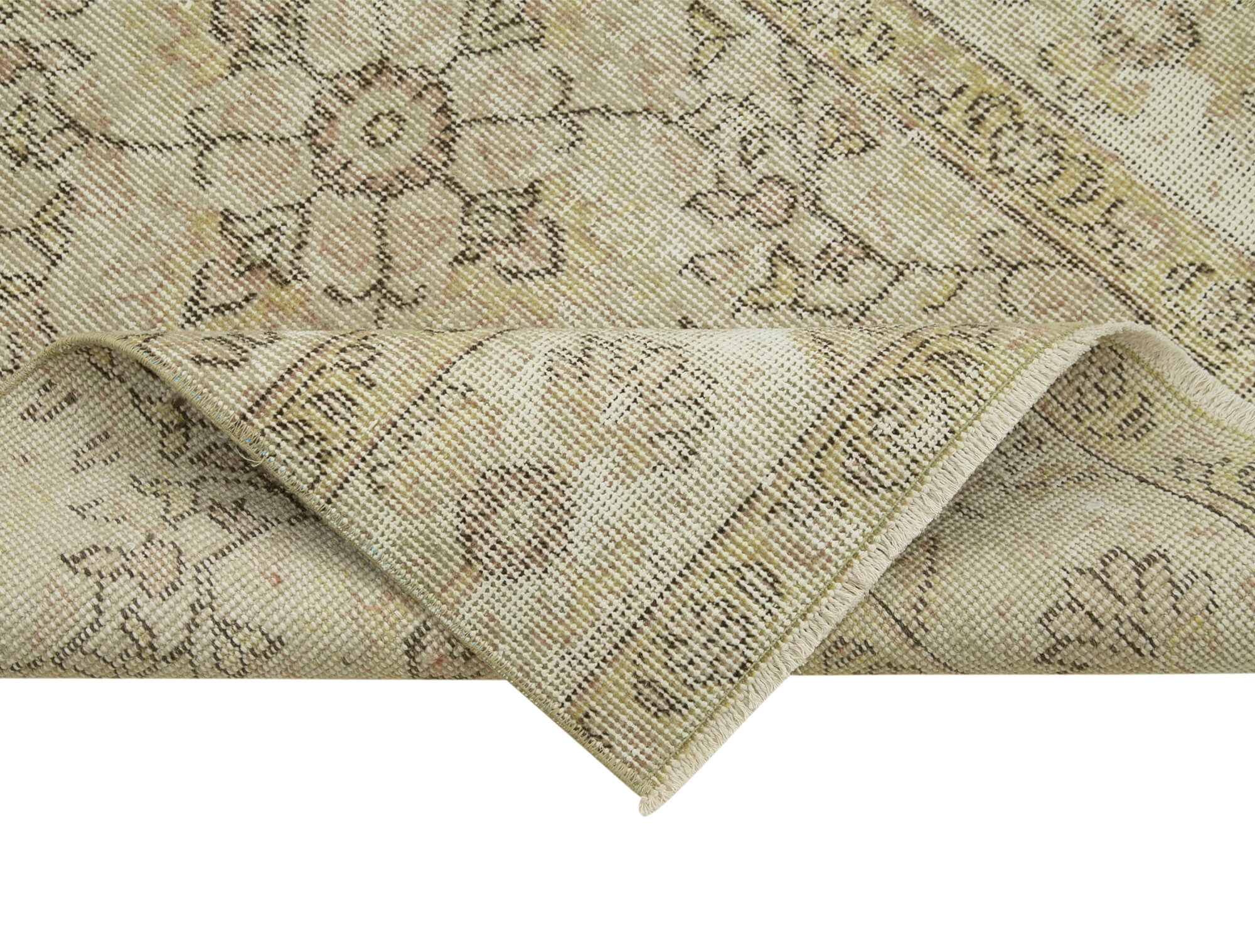 Vintage Area Rug - Handmade Wool Rug | Overdyed Beige Cotton Wool Carpet 2'9''x10'11''