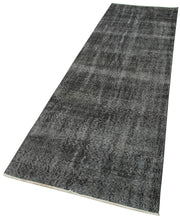 Vintage Handmade Area Rug - Overdyed Black Cotton Wool Carpet 2'10''x10'3''