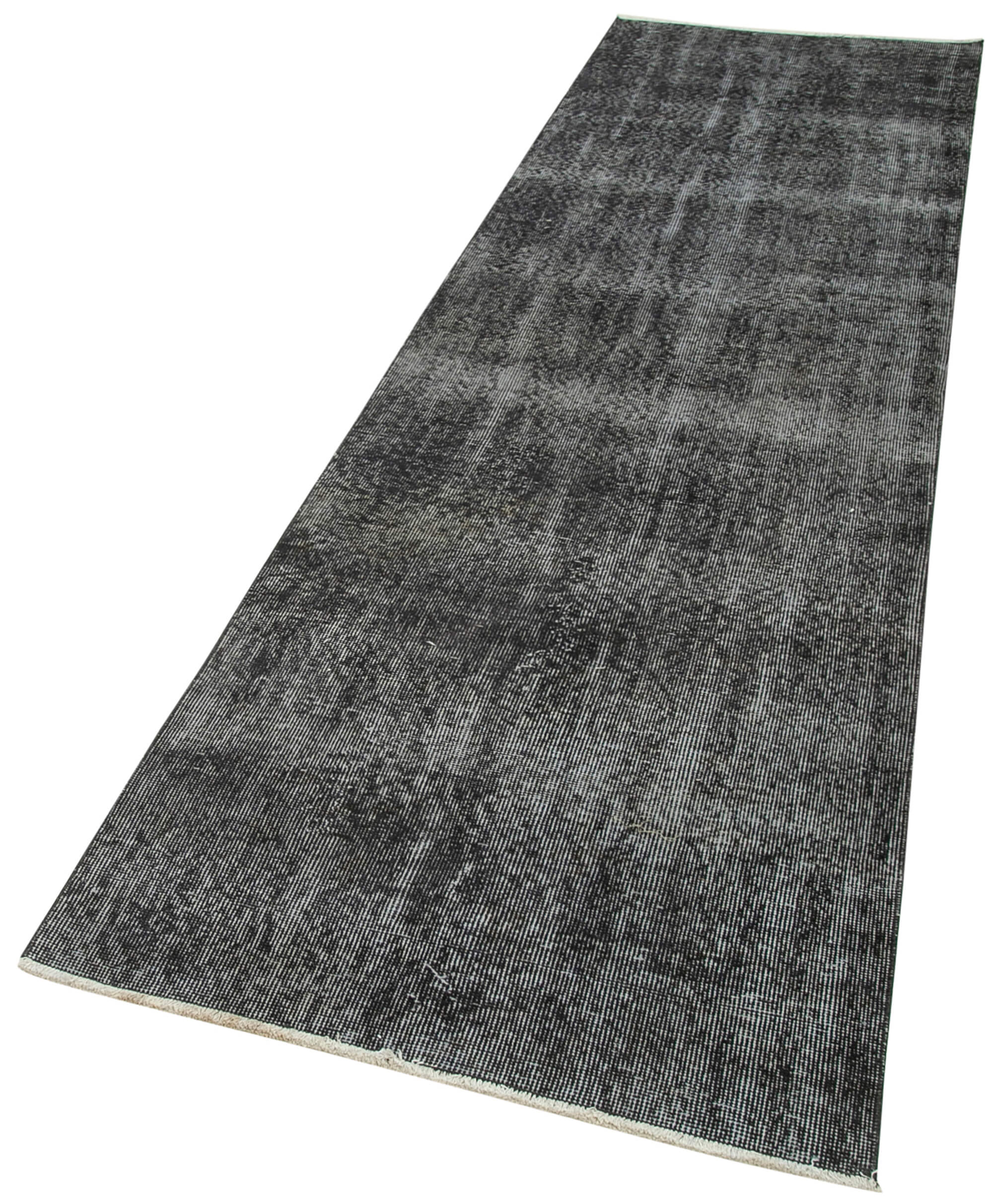 Vintage Handmade Area Rug - Overdyed Black Cotton Wool Carpet 2'10''x10'3''