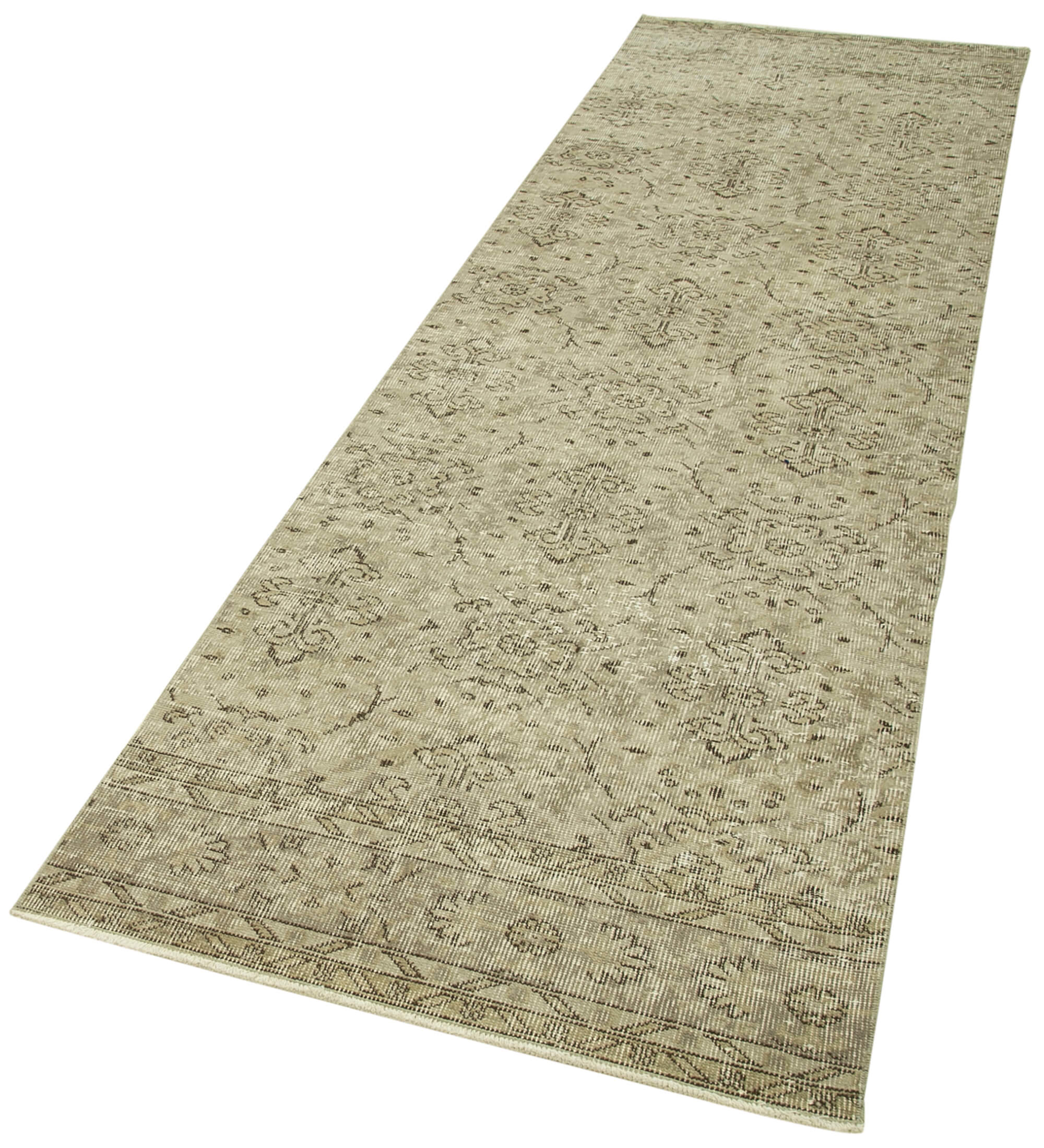 Handmade Vintage Area Rug – Overdyed Beige Wool Rug 3'0'' x 10'2'' | Turkish Cotton Blend