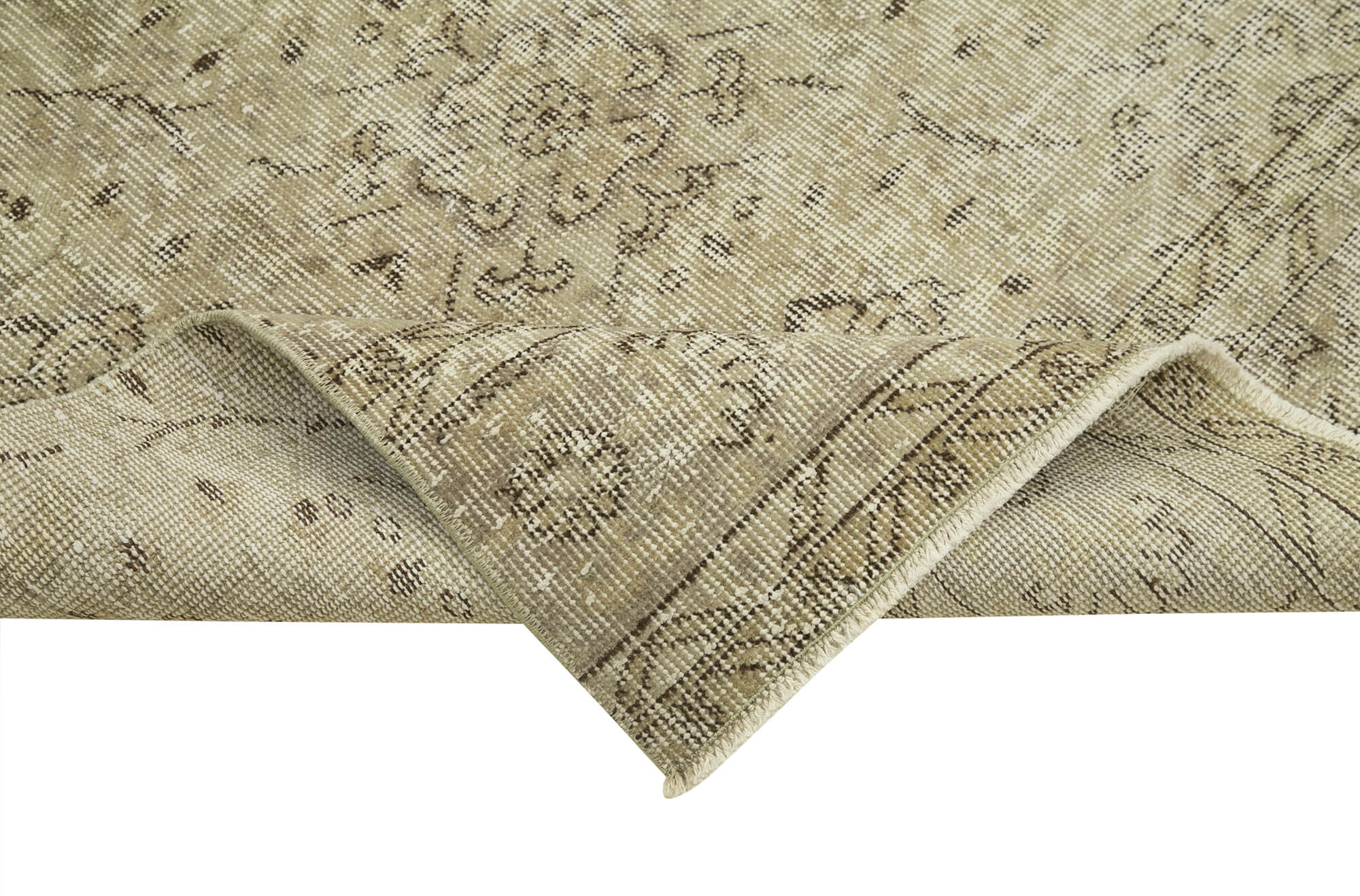 Handmade Vintage Area Rug – Overdyed Beige Wool Rug 3'0'' x 10'2'' | Turkish Cotton Blend