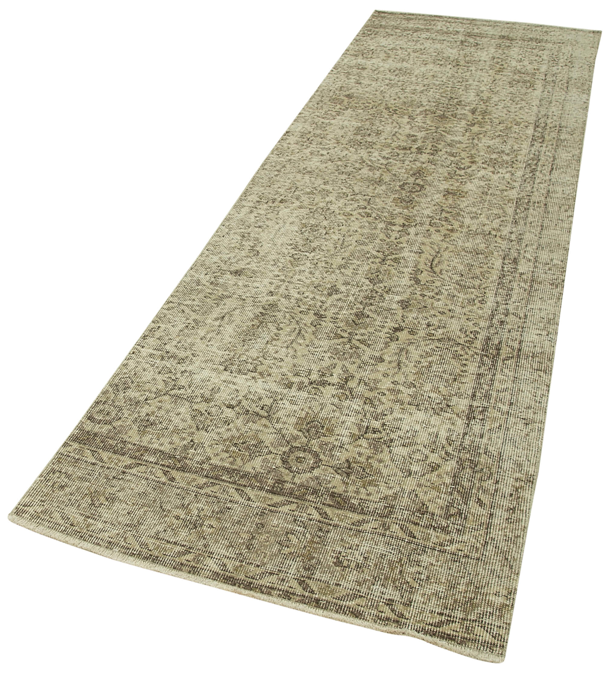 Vintage Area Rug – Handmade Wool Rug | Overdyed Beige Cotton Wool Carpet 3'0''x10'1''