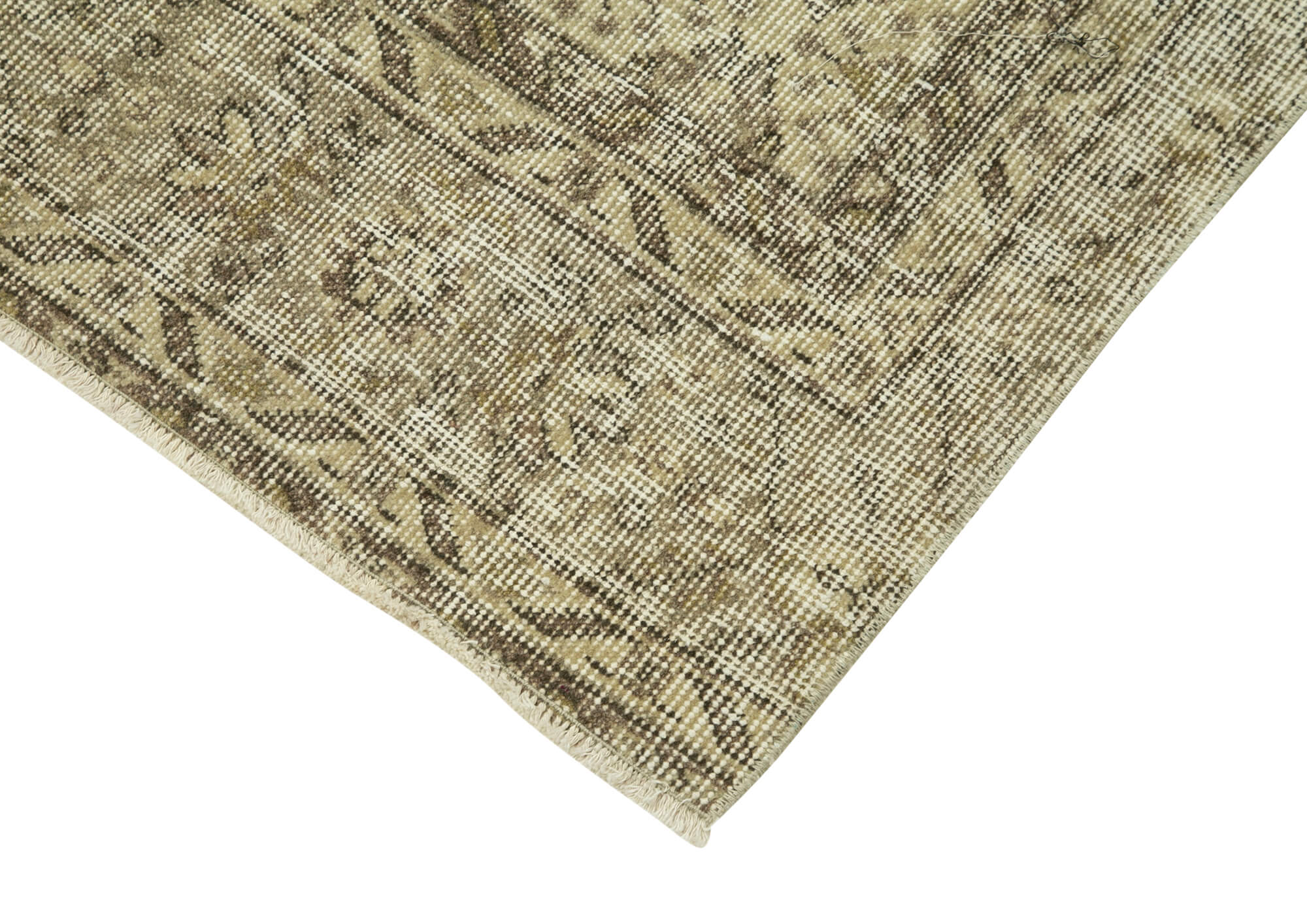 Vintage Area Rug – Handmade Wool Rug | Overdyed Beige Cotton Wool Carpet 3'0''x10'1''
